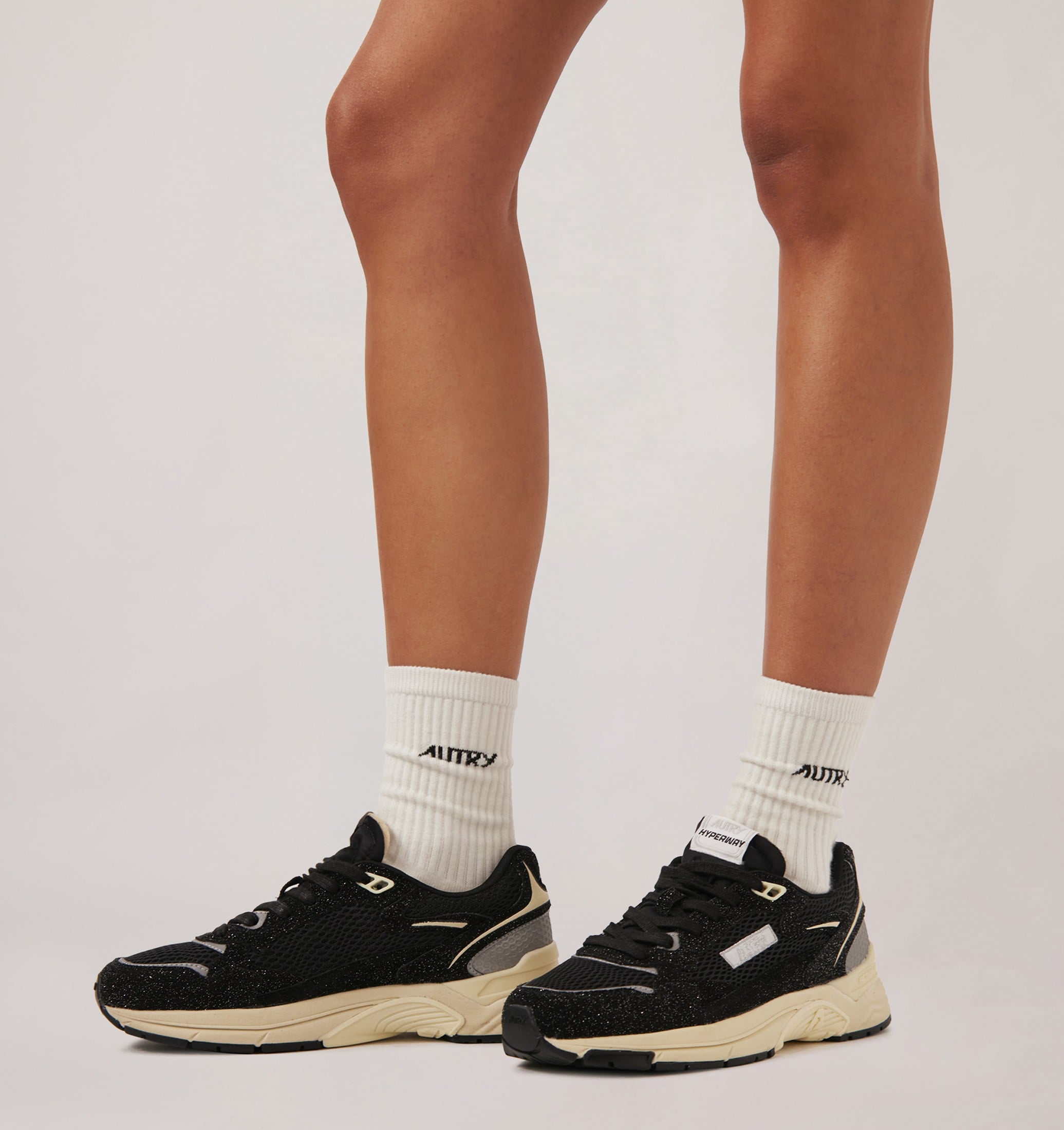 SNEAKERS HYPERWAY IN MESH E PELLE GLITTER NERA