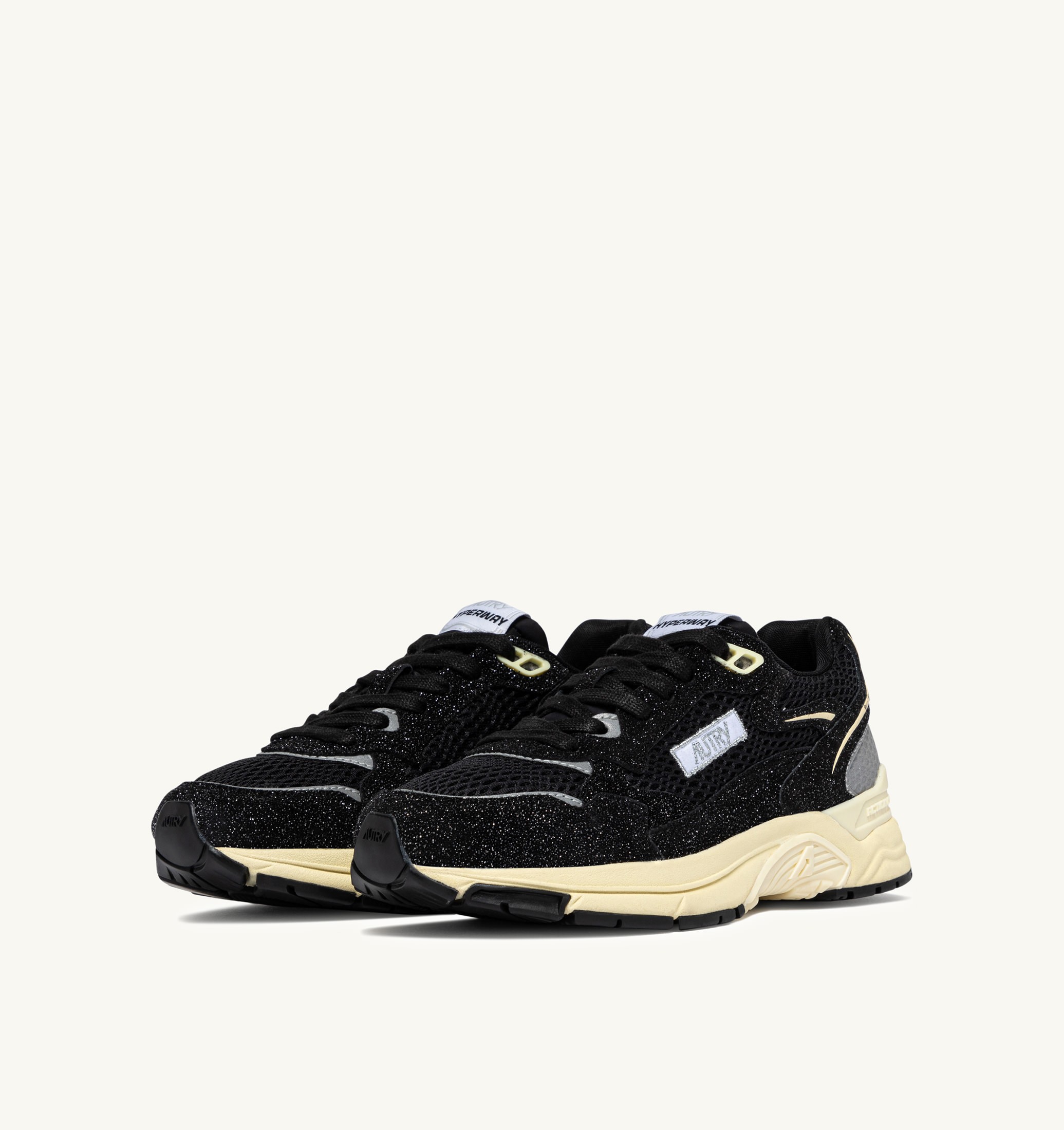 SNEAKERS HYPERWAY IN MESH E PELLE GLITTER NERA