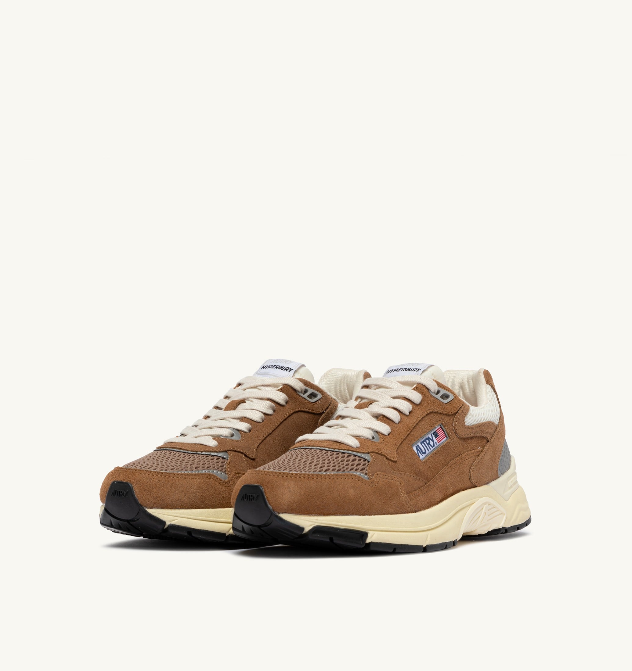 SNEAKERS HYPERWAY IN MESH E SUEDE CIGAR E ARGENTO