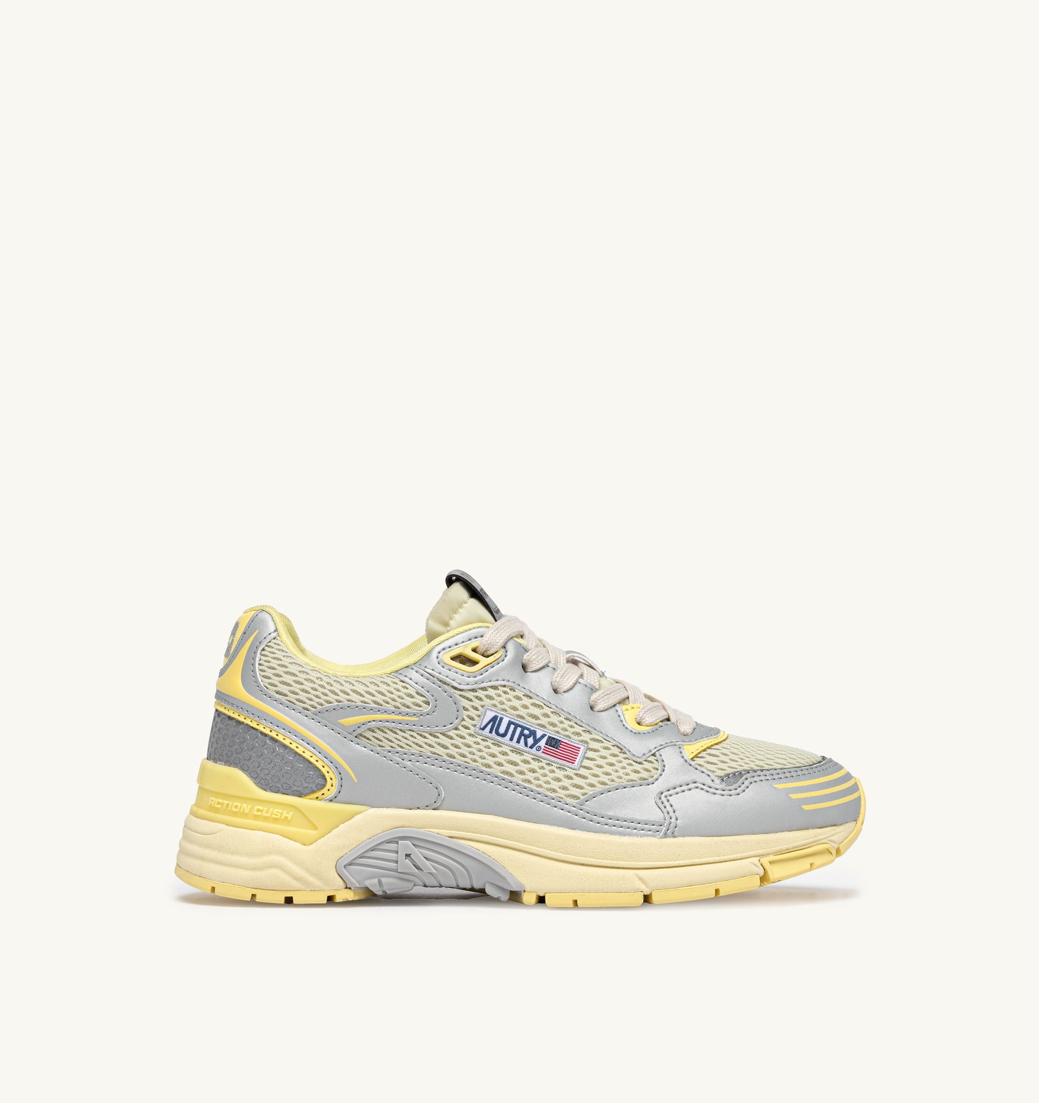 SNEAKERS HYPERWAY IN PELLE SINTETICA E MESH ARGENTO ASPARAGUS E LEMON MERINGUE