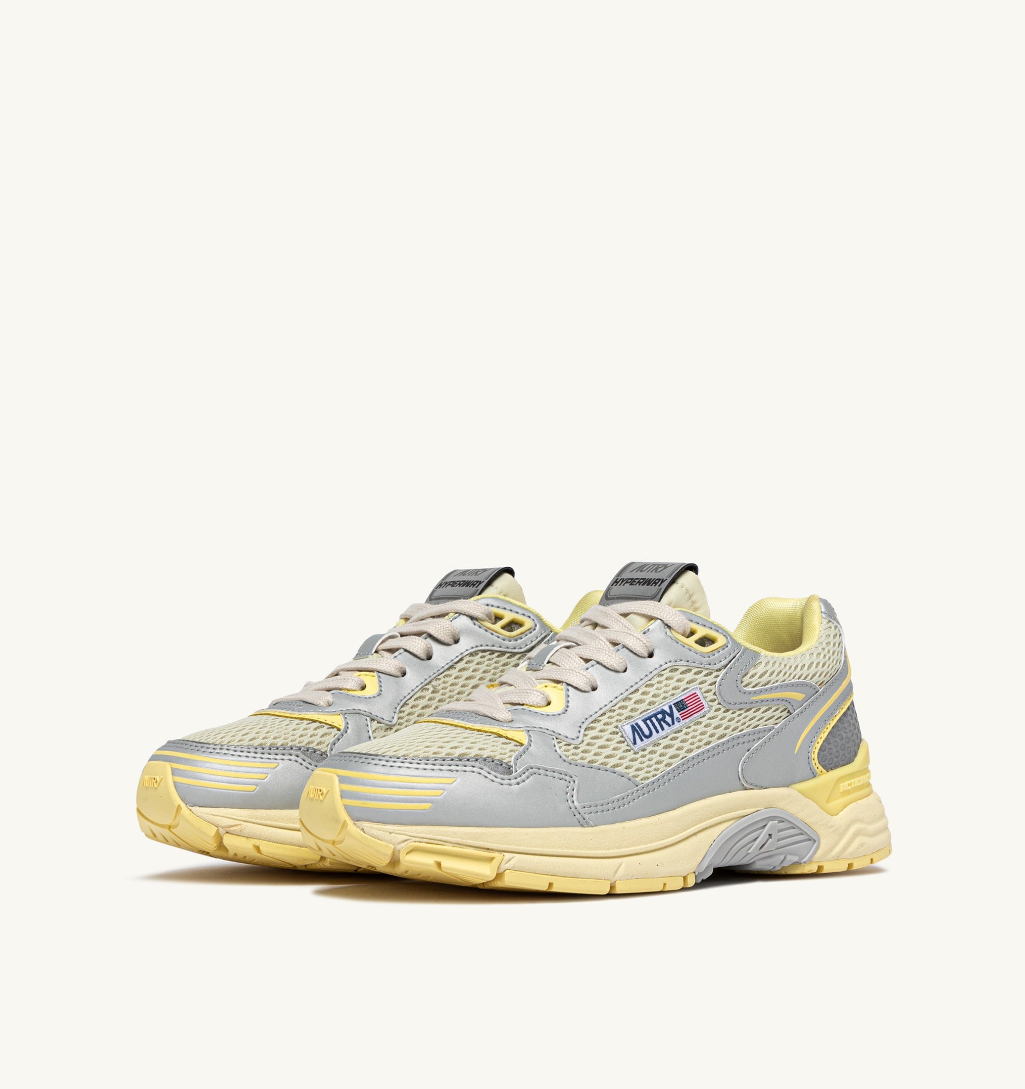 SNEAKERS HYPERWAY IN PELLE SINTETICA E MESH ARGENTO ASPARAGUS E LEMON MERINGUE