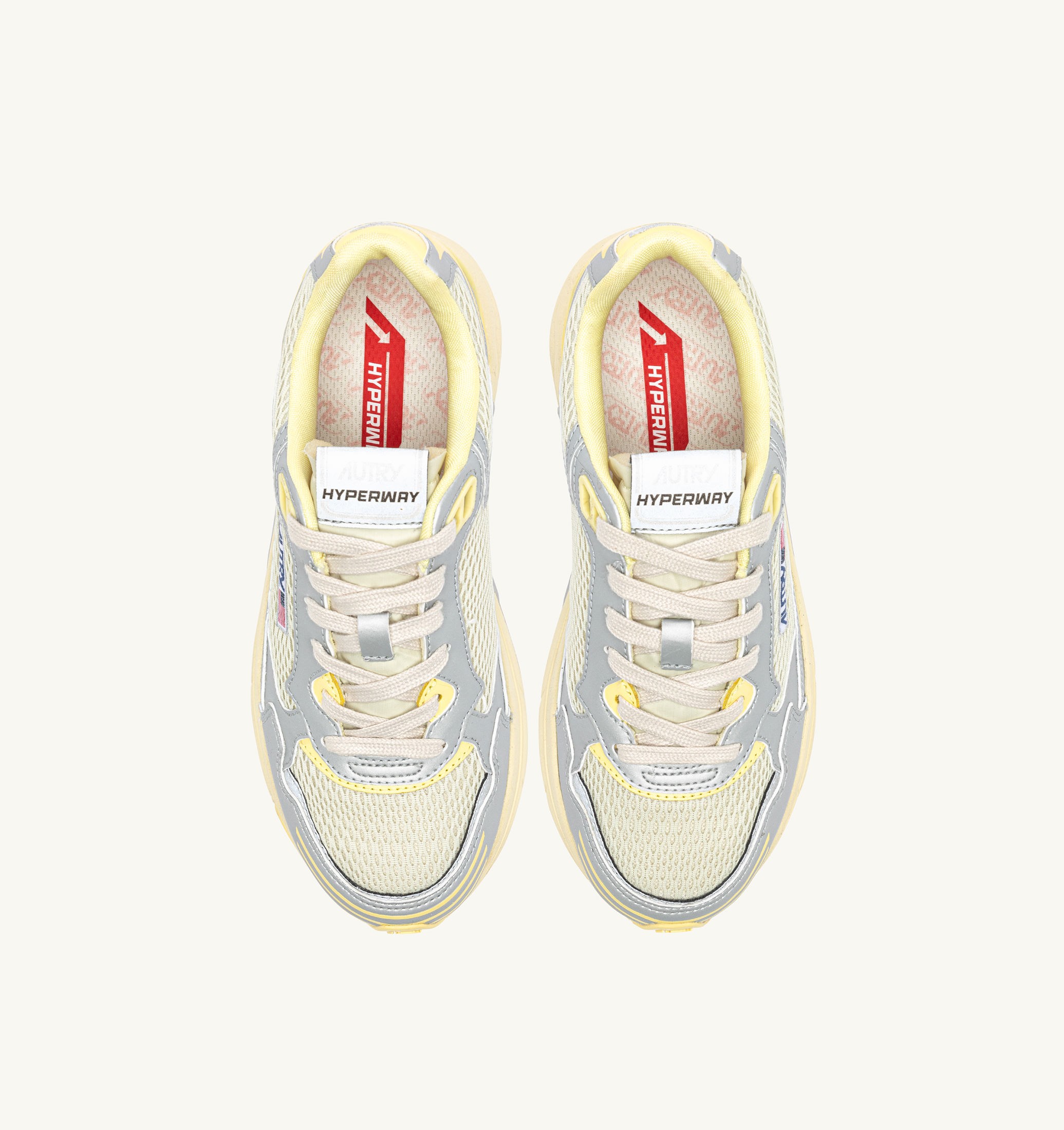 SNEAKERS HYPERWAY IN PELLE SINTETICA E MESH ARGENTO ASPARAGUS E LEMON MERINGUE