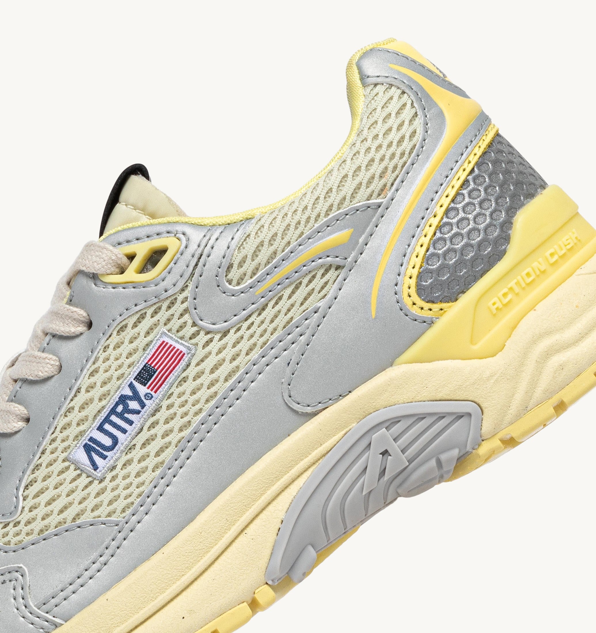 SNEAKERS HYPERWAY IN PELLE SINTETICA E MESH ARGENTO ASPARAGUS E LEMON MERINGUE