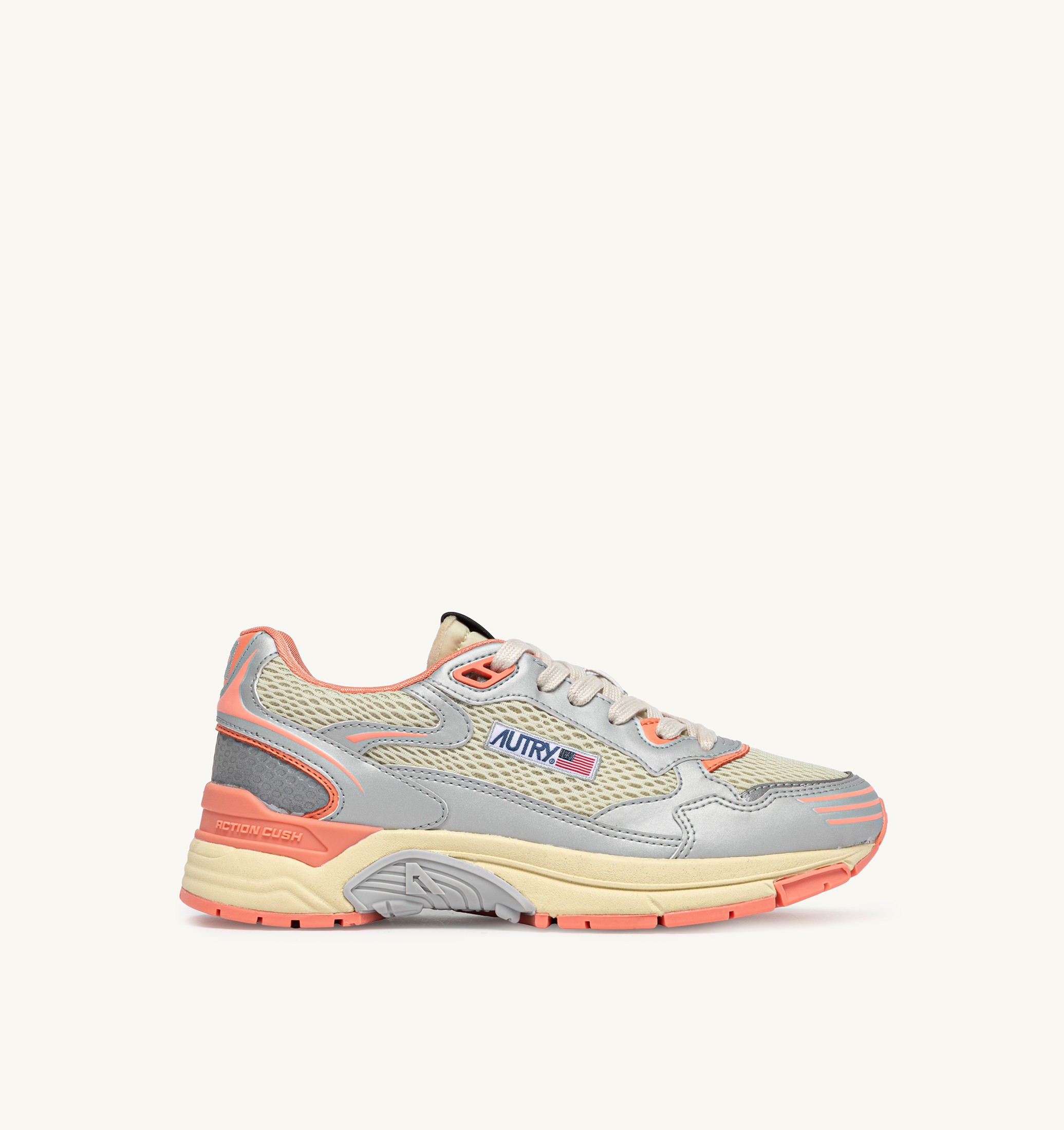 SNEAKERS HYPERWAY IN PELLE SINTETICA E MESH ARGENTO ASPARAGUS E PEACH PINK