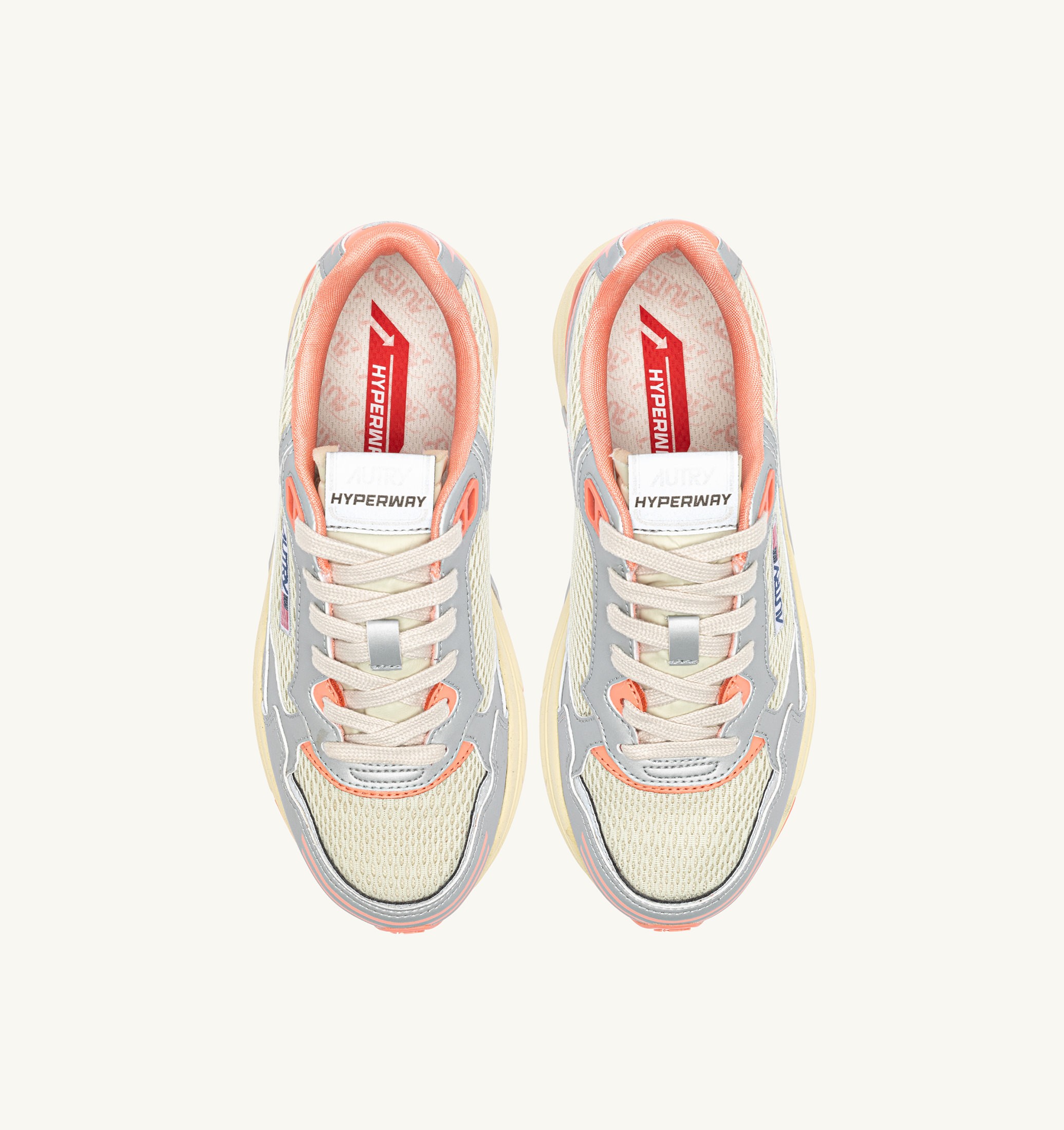 SNEAKERS HYPERWAY IN PELLE SINTETICA E MESH ARGENTO ASPARAGUS E PEACH PINK