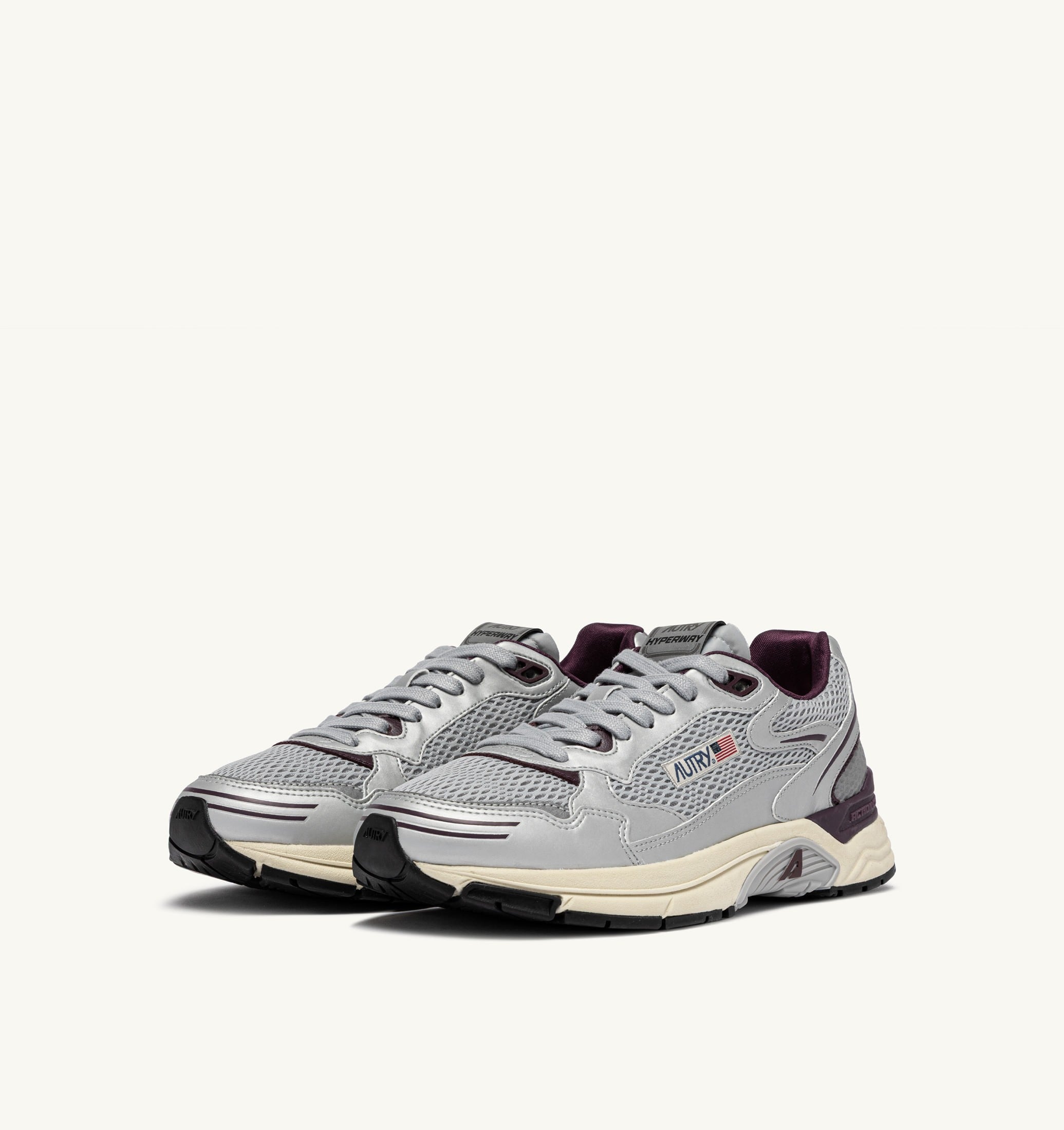 SNEAKERS HYPERWAY IN PELLE SINTETICA E MESH ARGENTO HARBOR MIST E FIG