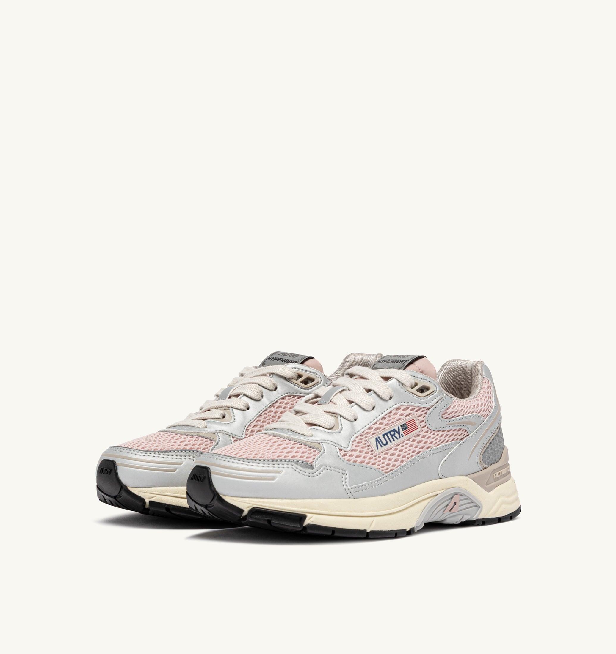 SNEAKERS HYPERWAY IN PELLE SINTETICA E MESH ARGENTO POWDER E FEATHER GRAY