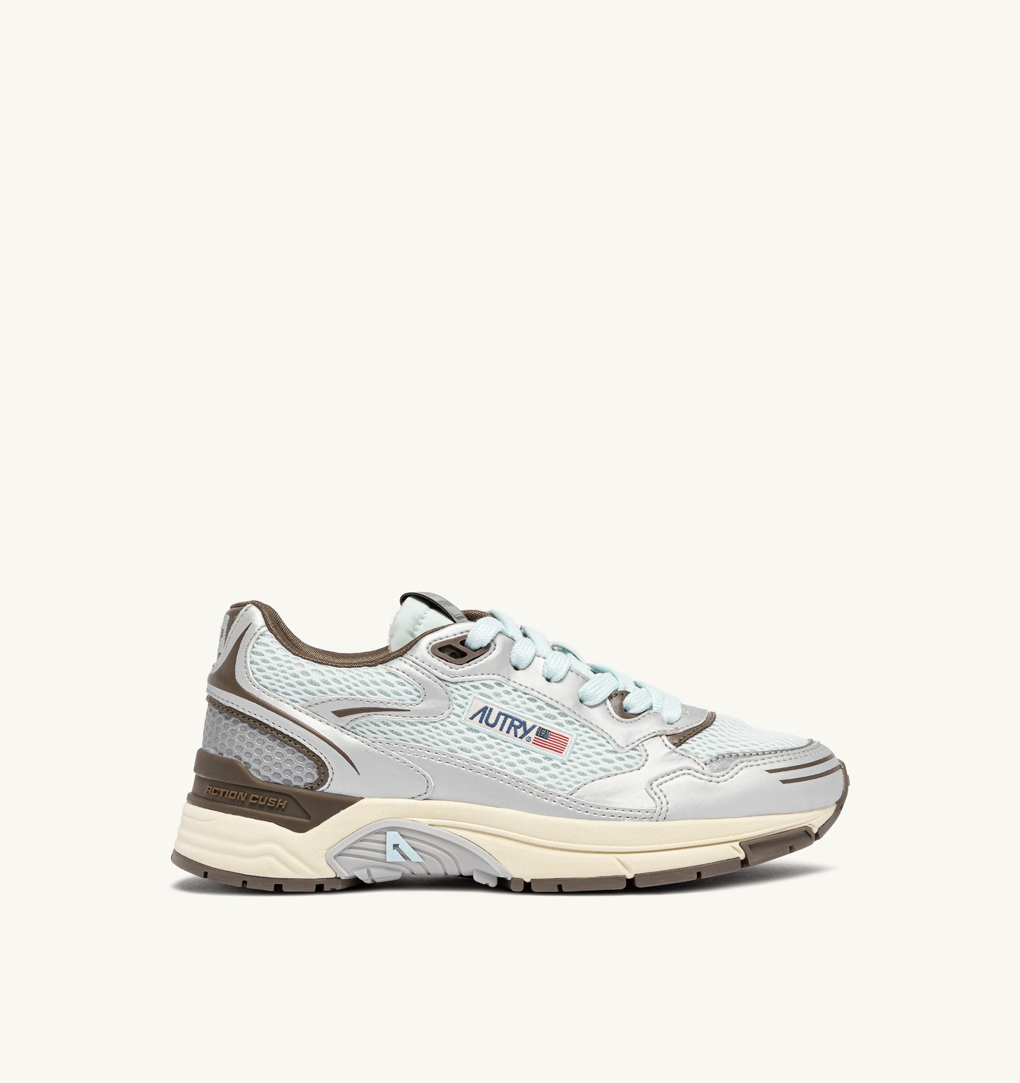 SNEAKERS HYPERWAY IN PELLE SINTETICA E MESH ARGENTO SPA BLUE E CHOCOLATE CHIP