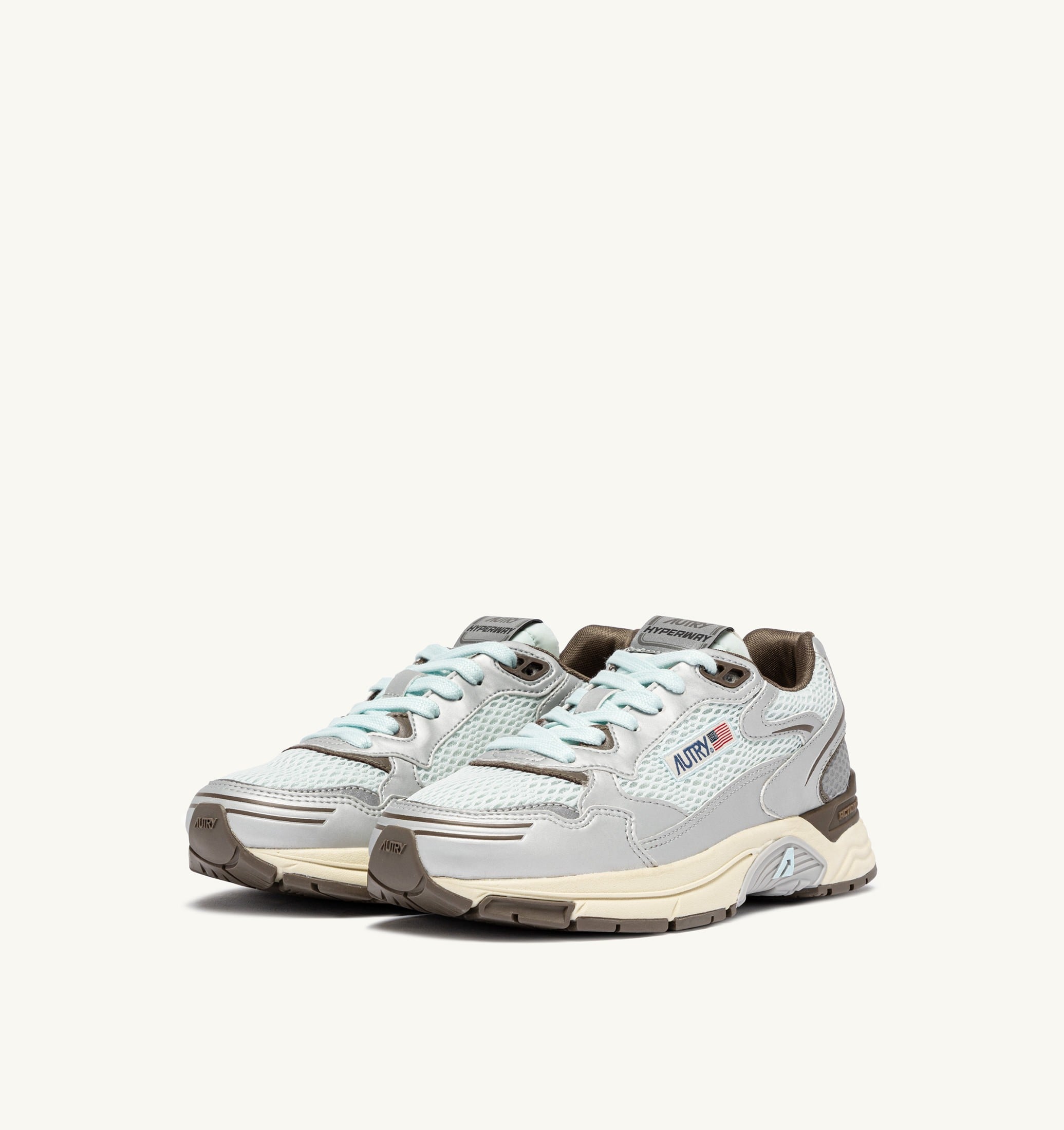 SNEAKERS HYPERWAY IN PELLE SINTETICA E MESH ARGENTO SPA BLUE E CHOCOLATE CHIP