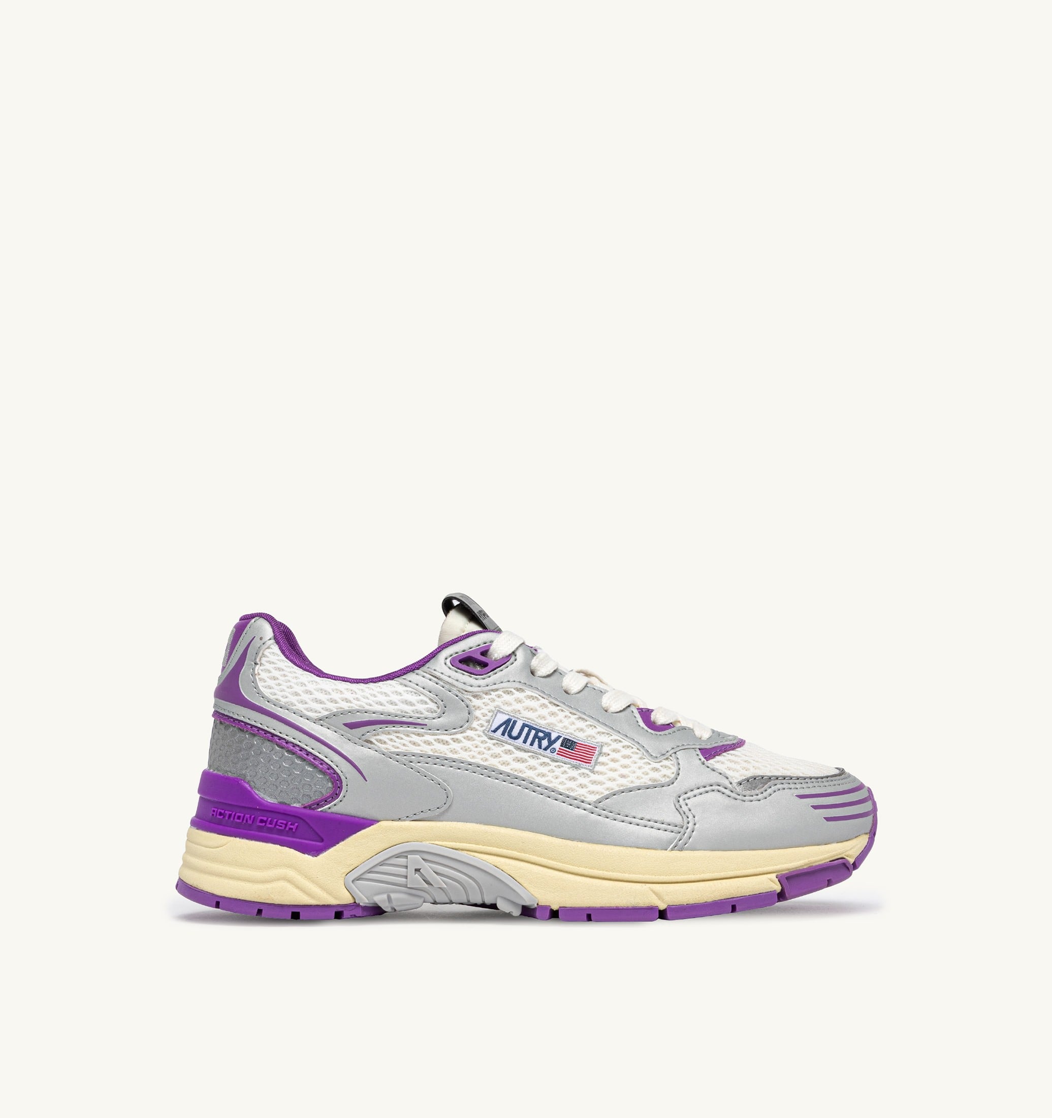 SNEAKERS HYPERWAY IN PELLE SINTETICA E MESH BIANCO ARGENTO E DEWBERRY