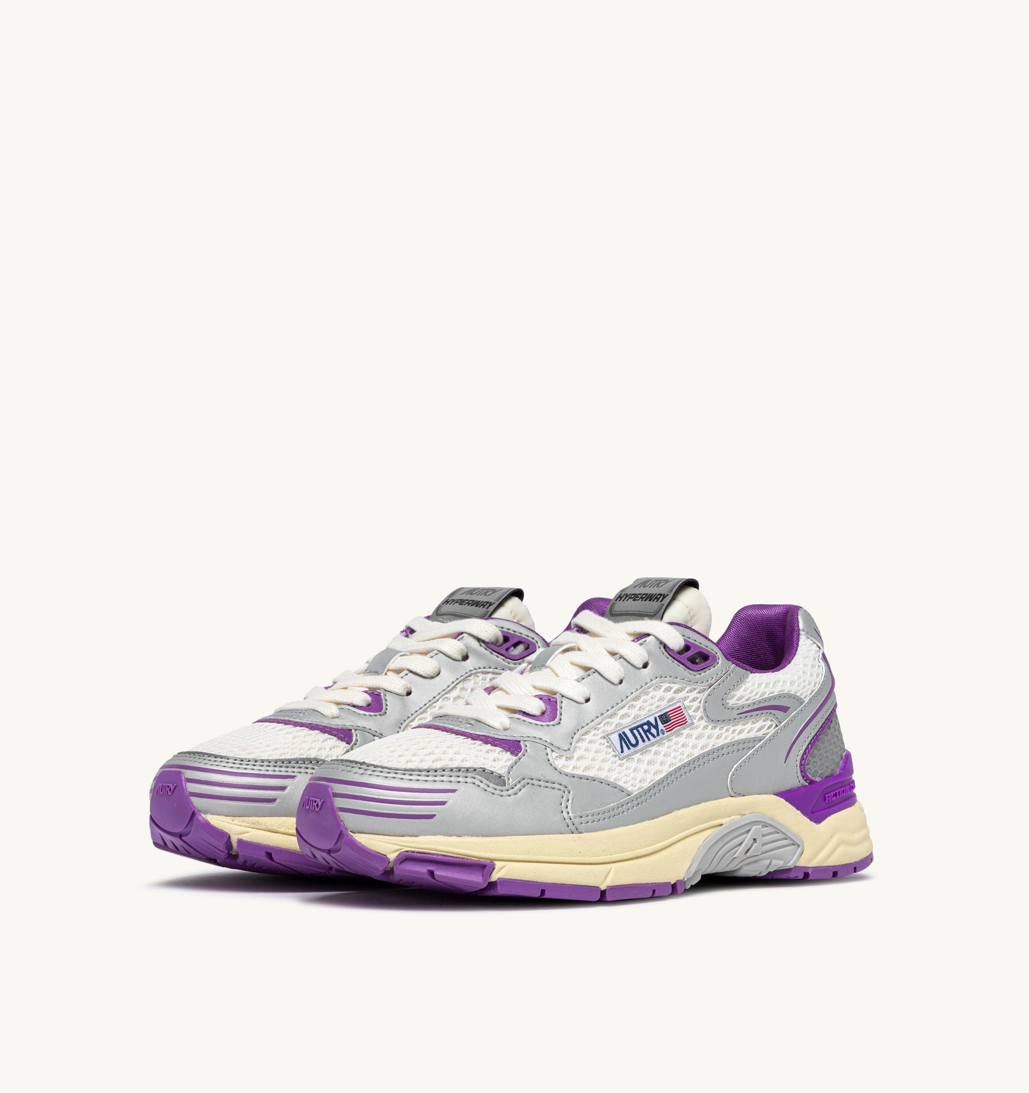 SNEAKERS HYPERWAY IN PELLE SINTETICA E MESH BIANCO ARGENTO E DEWBERRY