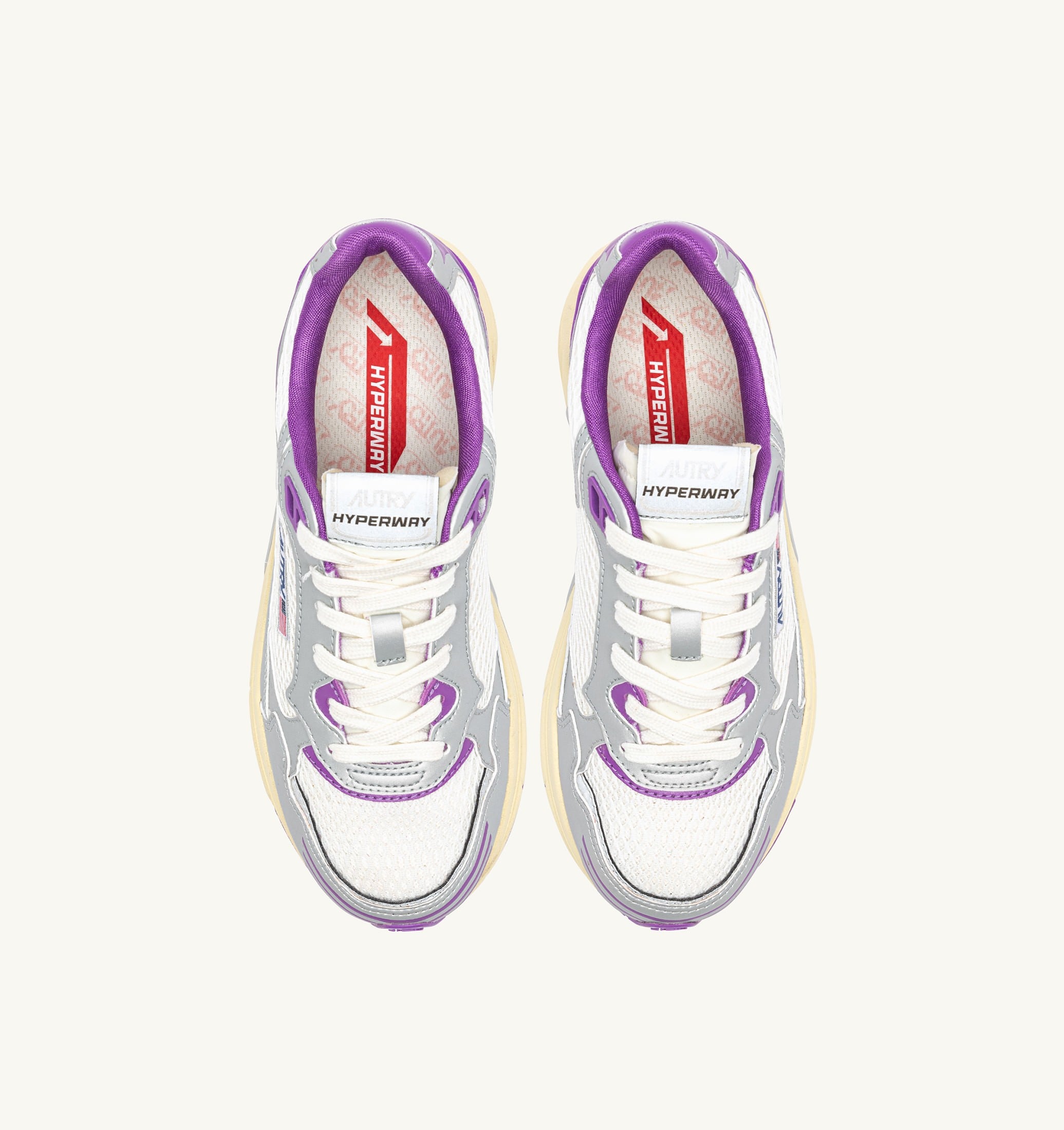SNEAKERS HYPERWAY IN PELLE SINTETICA E MESH BIANCO ARGENTO E DEWBERRY
