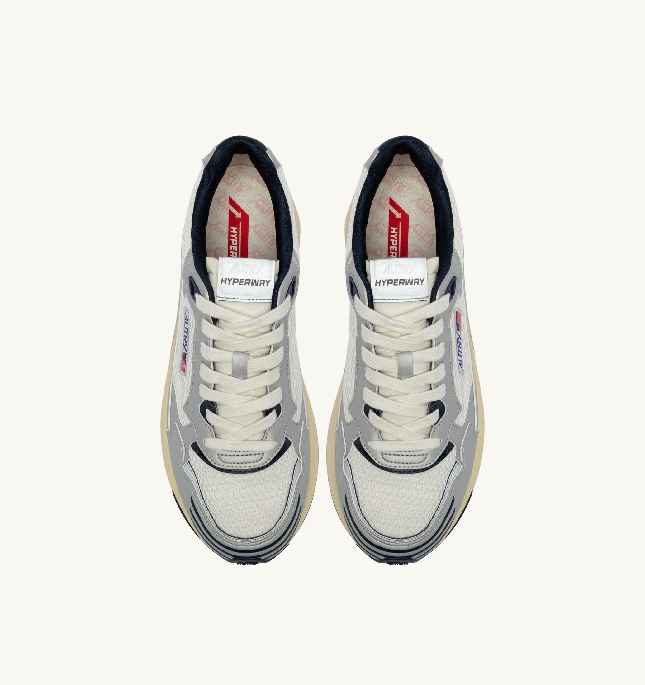 SNEAKERS HYPERWAY IN PELLE SINTETICA E MESH BIANCO ARGENTO E SPACE