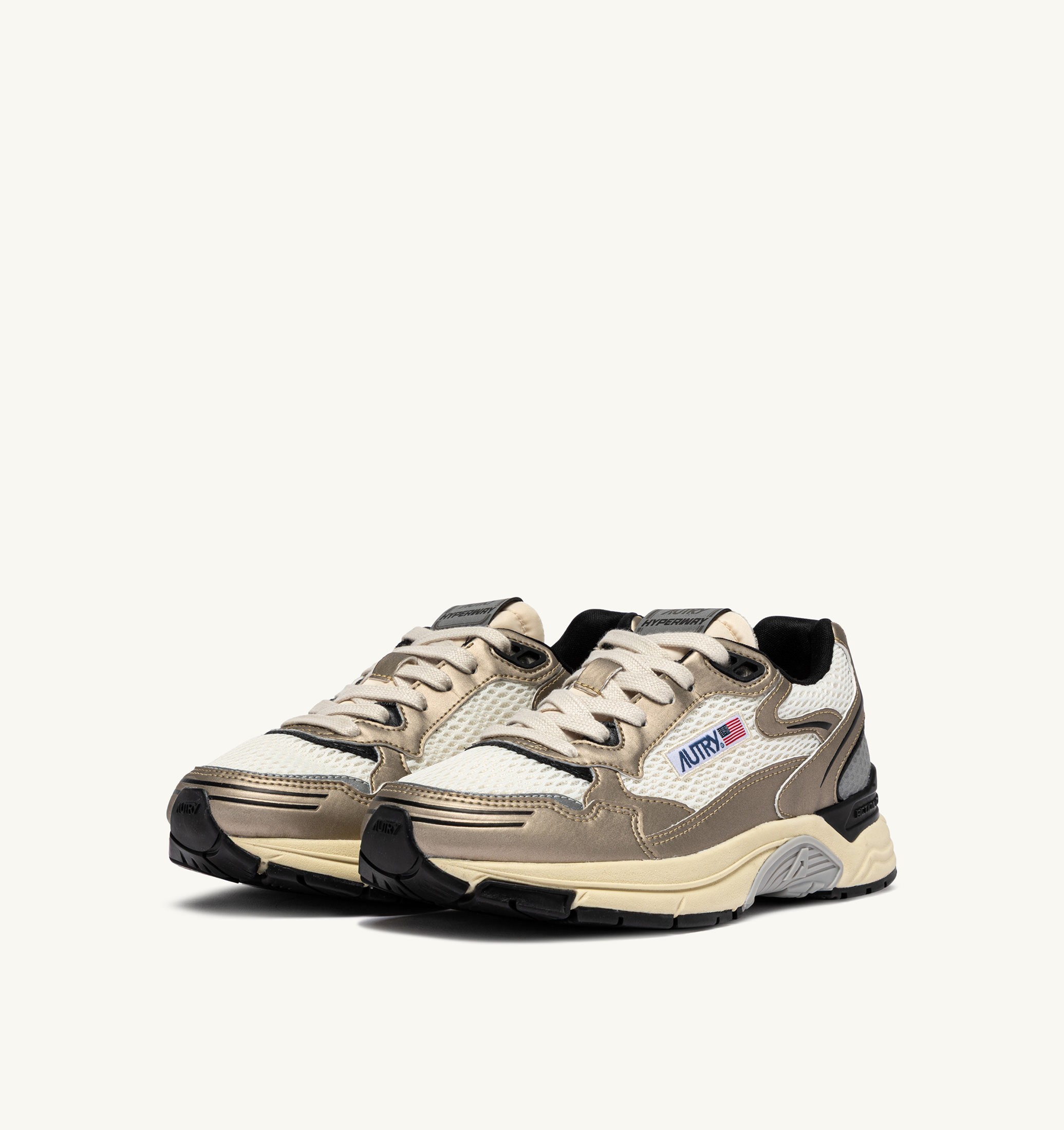 SNEAKERS HYPERWAY IN PELLE SINTETICA E MESH WHISPER WHITE PLATINO E NERO