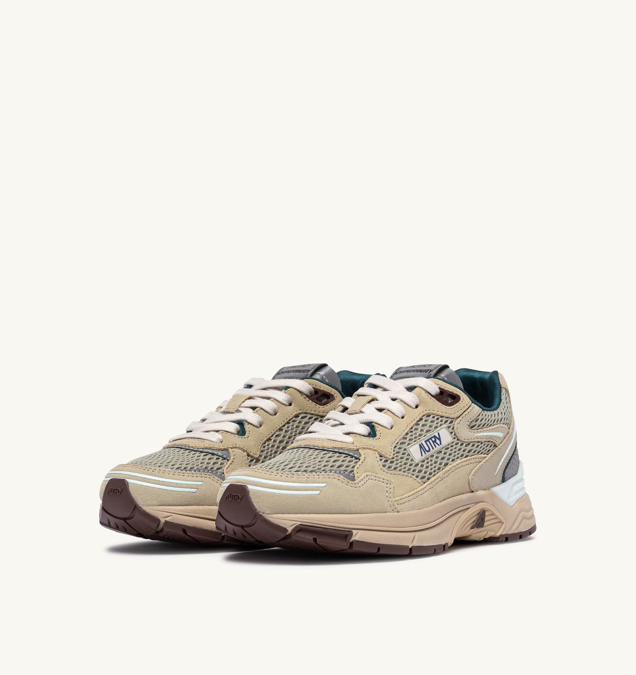 SNEAKERS HYPERWAY IN SUEDE E MESH ECRU E SPA BLUE