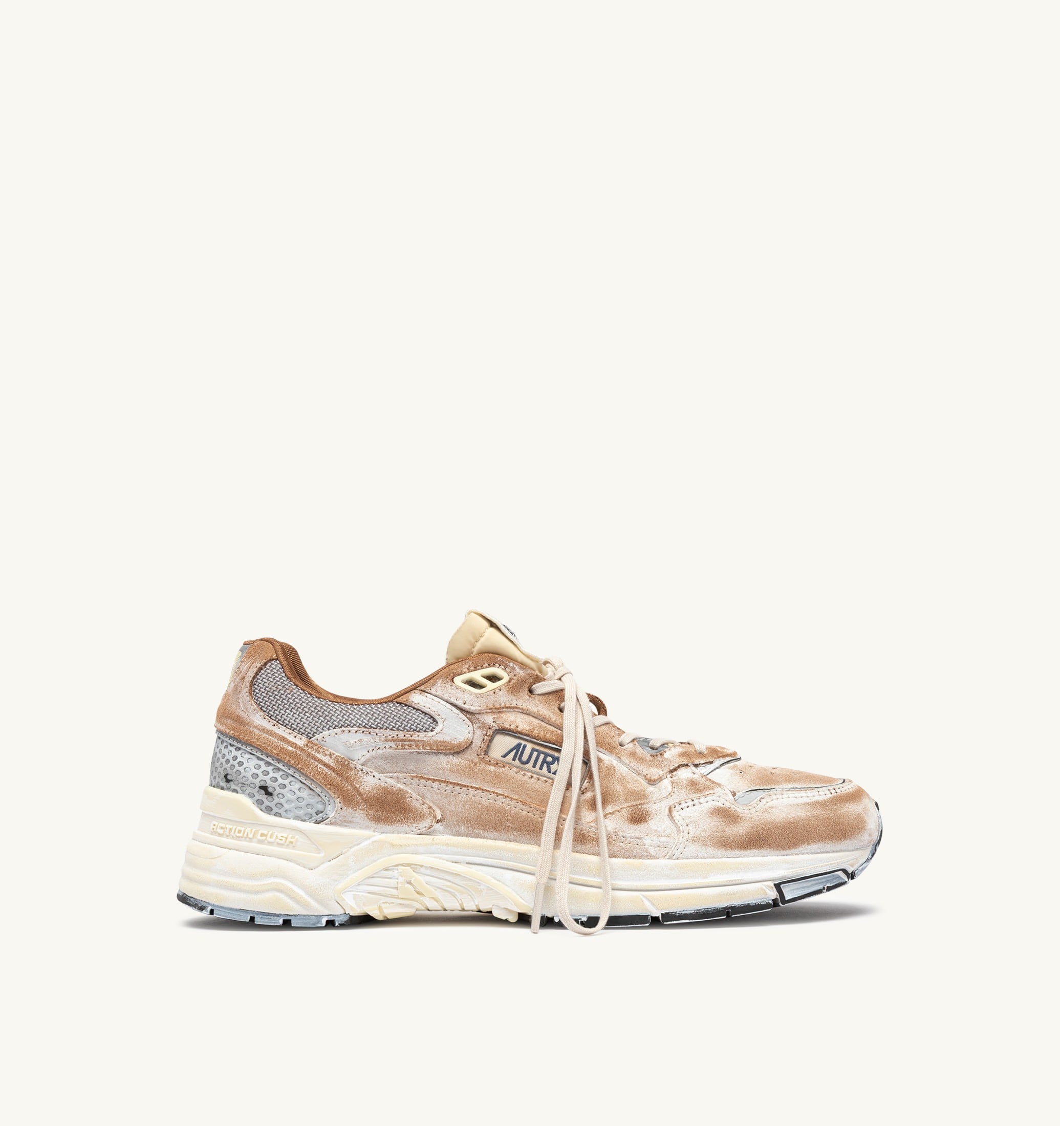 SNEAKERS HYPERWAY SUPER VINTAGE IN SUEDE MILKSHAKE E ARGENTO