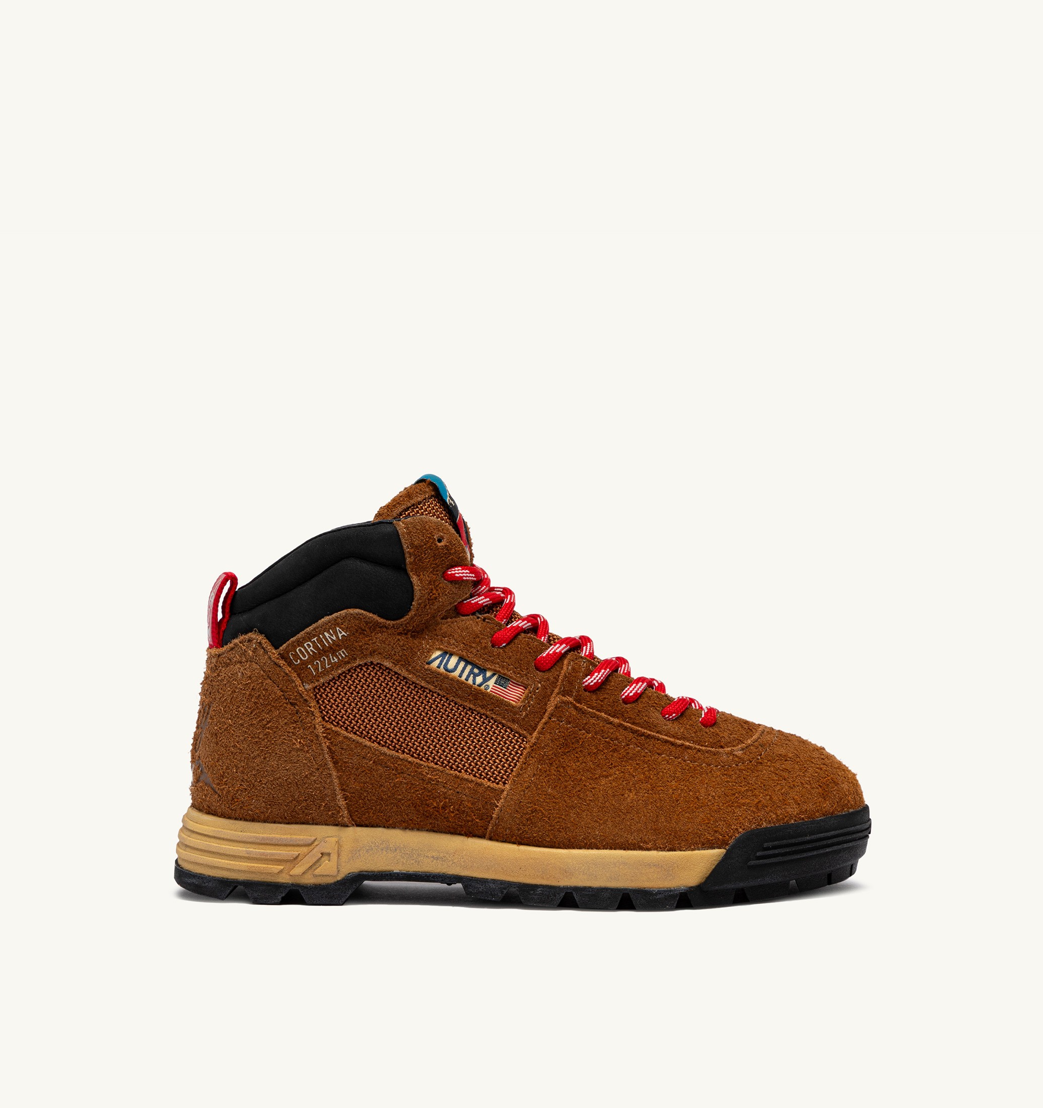 MALGA CORTINA IN SUEDE CASTAGNA E FLAME SCARLET
