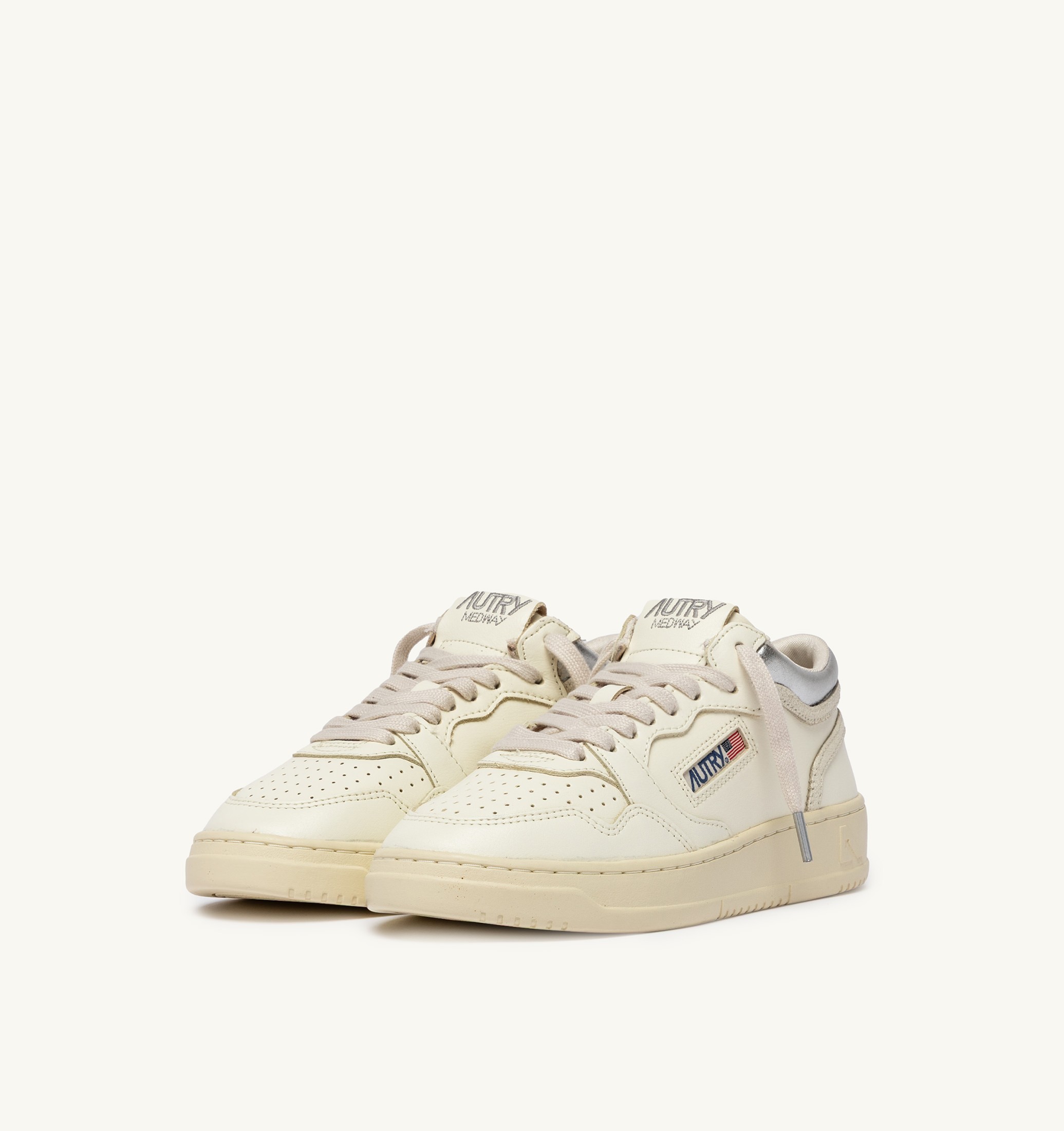 SNEAKERS MED-WAY IN PELLE COLORE MARSHMALLOW E ARGENTO
