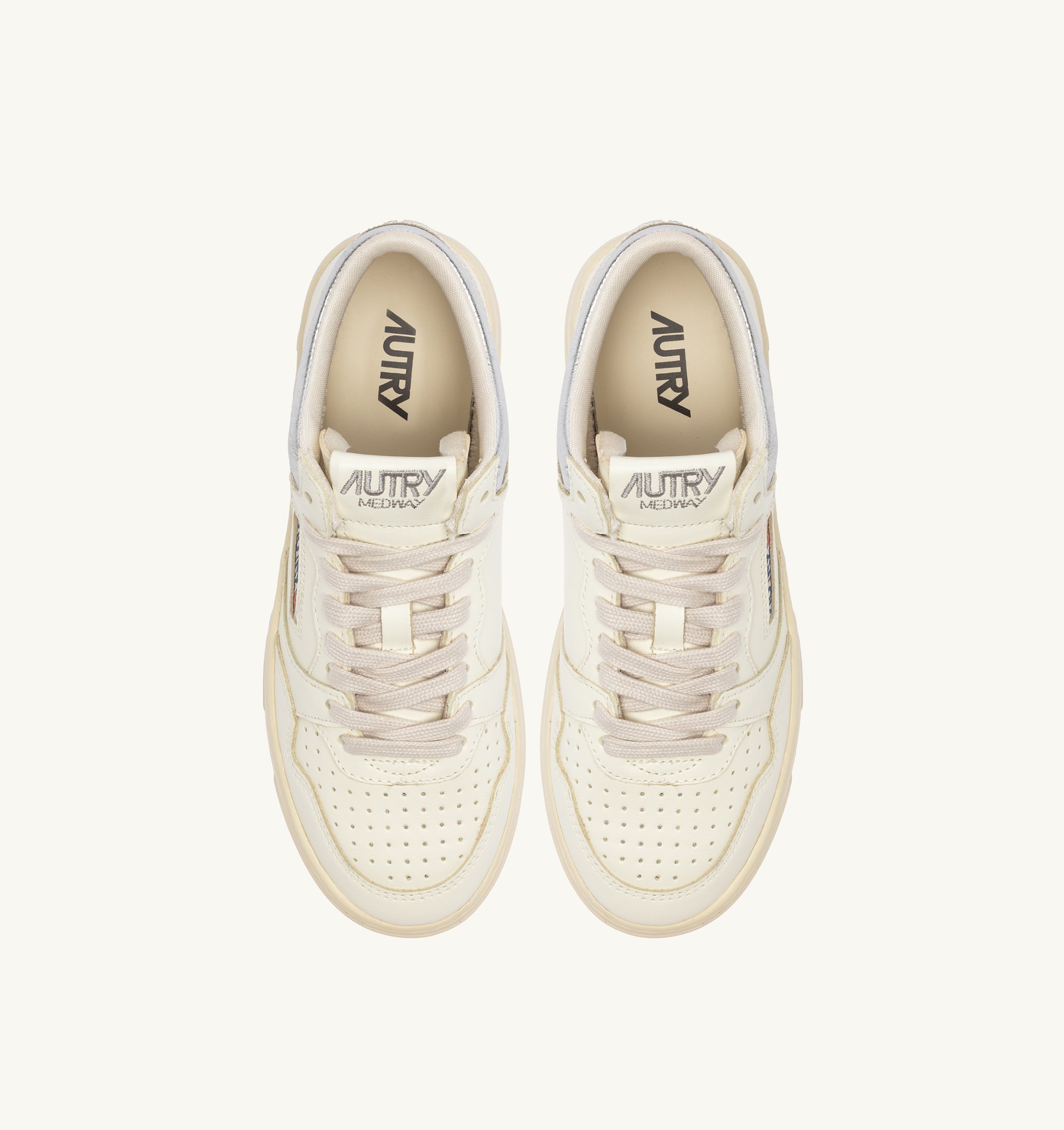 SNEAKERS MED-WAY IN PELLE COLORE MARSHMALLOW E ARGENTO