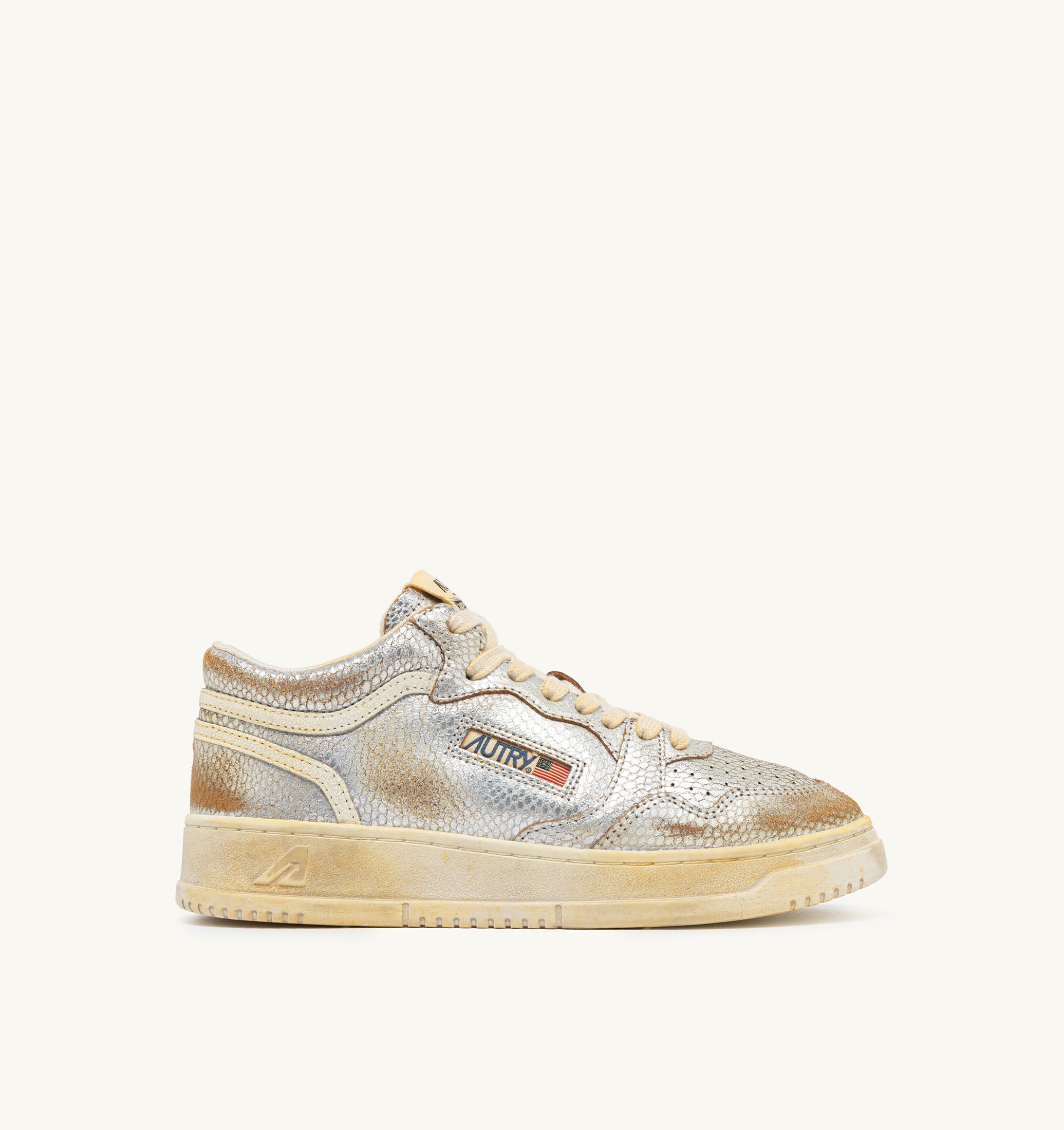 SNEAKERS MED-WAY SUPER VINTAGE IN PELLE 'PRINT SNAKE' SILVER E MARSHMALLOW