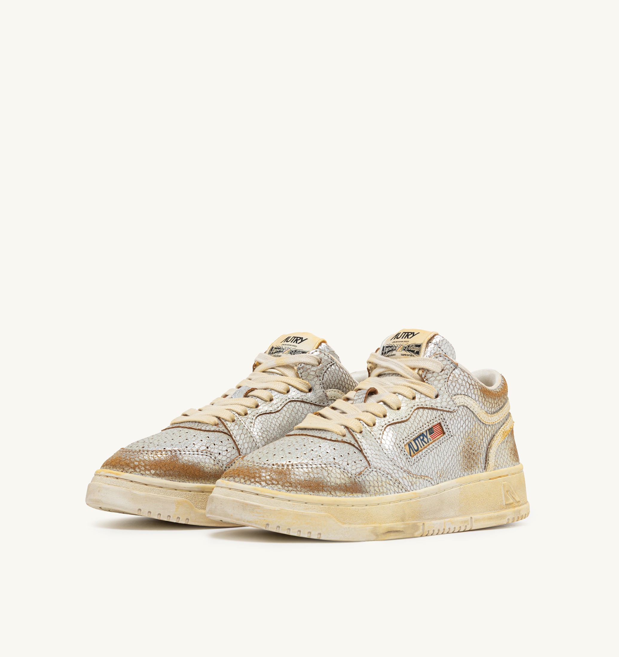 SNEAKERS MED-WAY SUPER VINTAGE IN PELLE 'PRINT SNAKE' SILVER E MARSHMALLOW