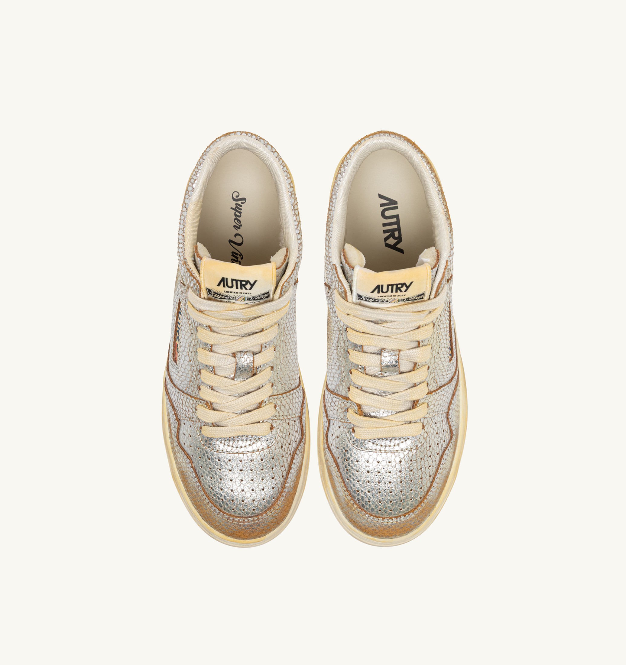 SNEAKERS MED-WAY SUPER VINTAGE IN PELLE 'PRINT SNAKE' SILVER E MARSHMALLOW