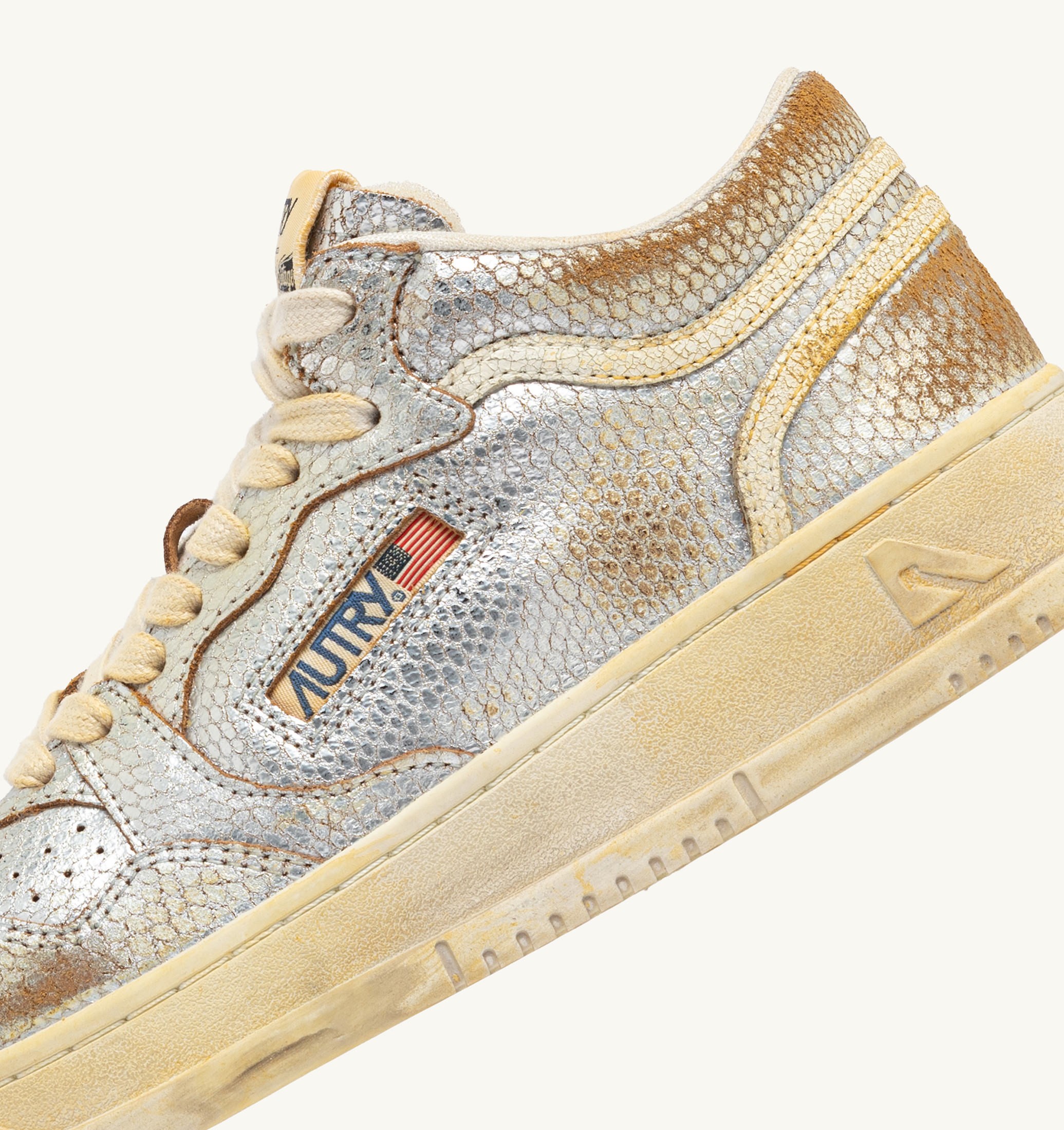 SNEAKERS MED-WAY SUPER VINTAGE IN PELLE 'PRINT SNAKE' SILVER E MARSHMALLOW