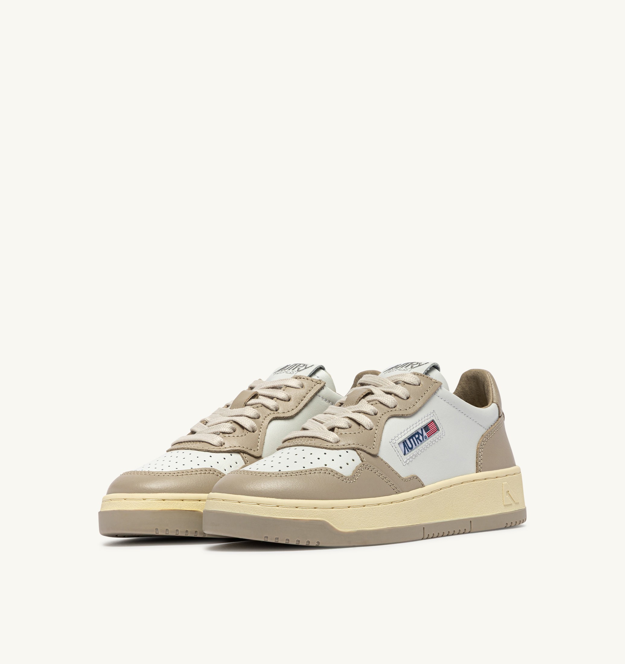 SNEAKERS MEDALIST LOW BICOLOR IN PELLE BIANCA E FEATHER GRAY