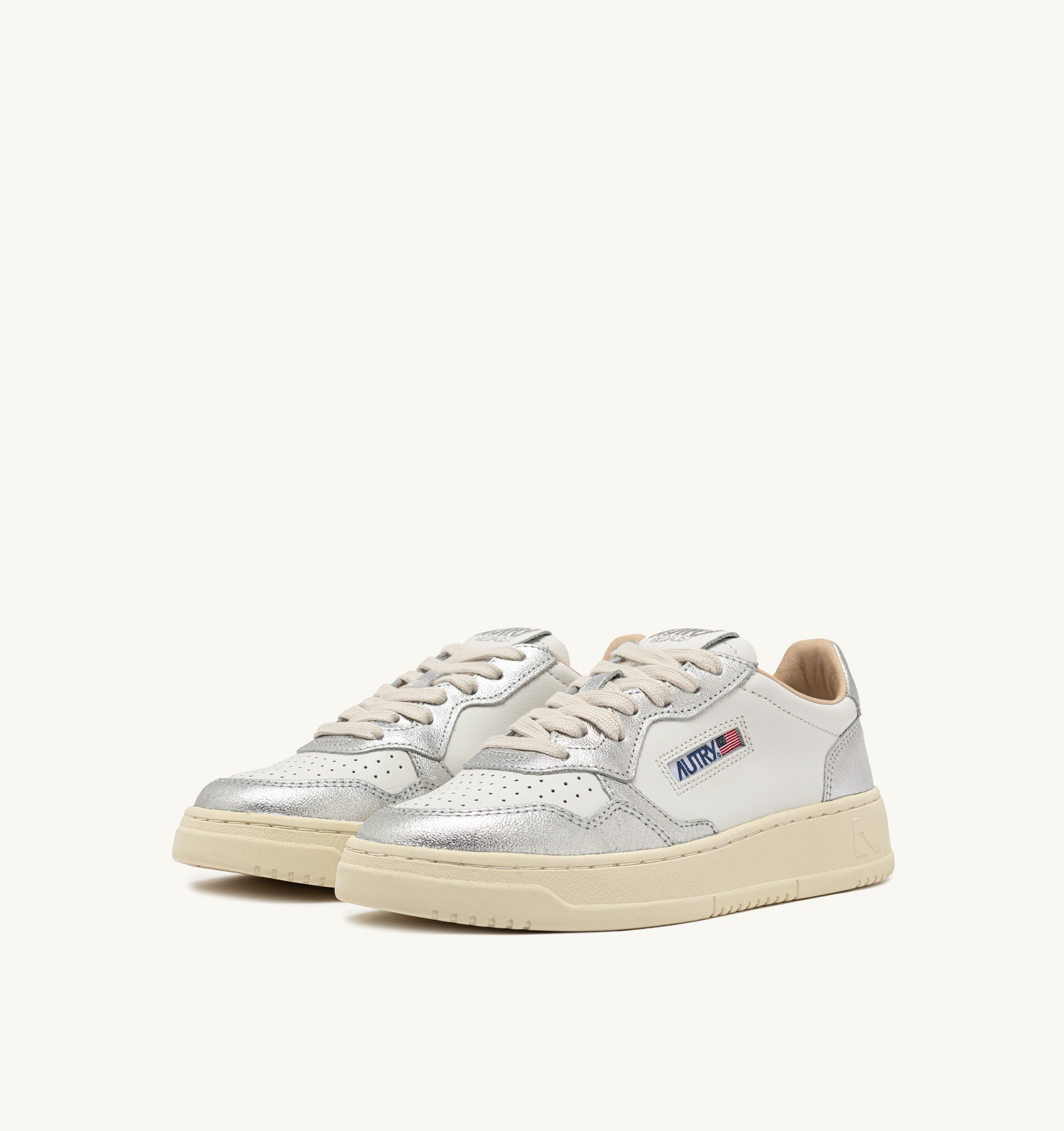 SNEAKERS MEDALIST LOW BICOLOR IN PELLE BIANCA E METALLIZZATA ARGENTO