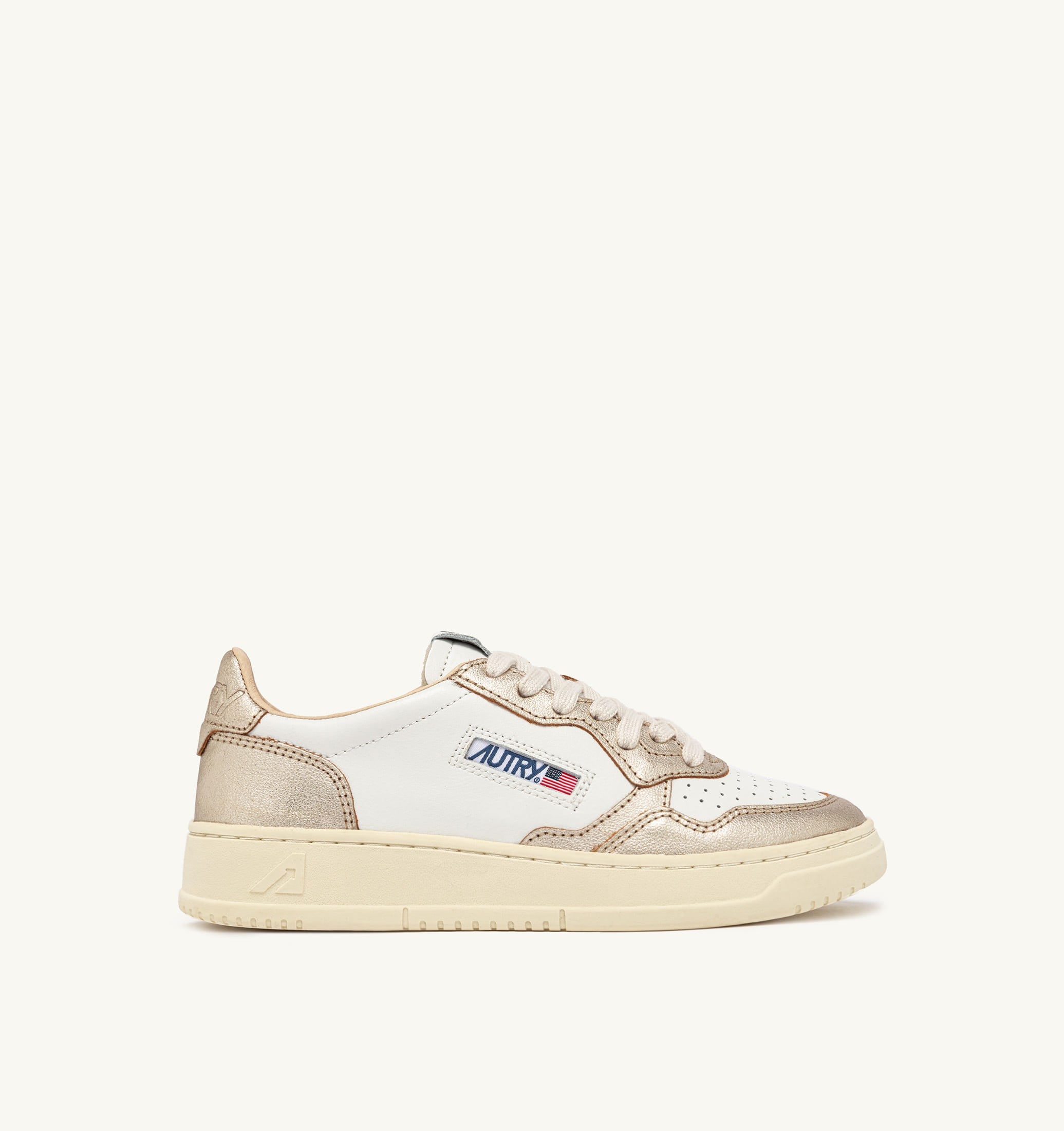SNEAKERS MEDALIST LOW BICOLOR IN PELLE BIANCA E METALLIZZATA PLATINO