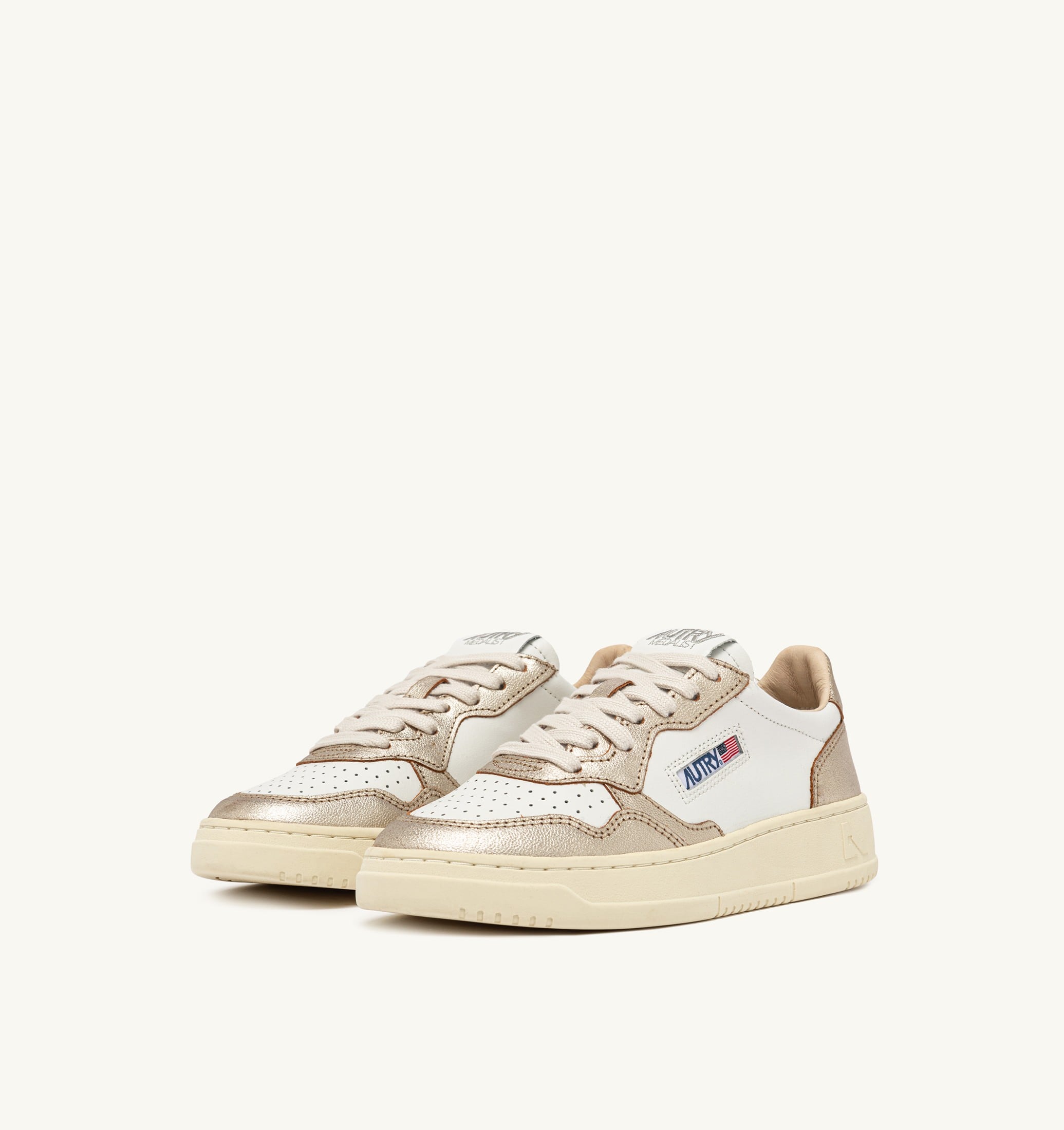 SNEAKERS MEDALIST LOW BICOLOR IN PELLE BIANCA E METALLIZZATA PLATINO
