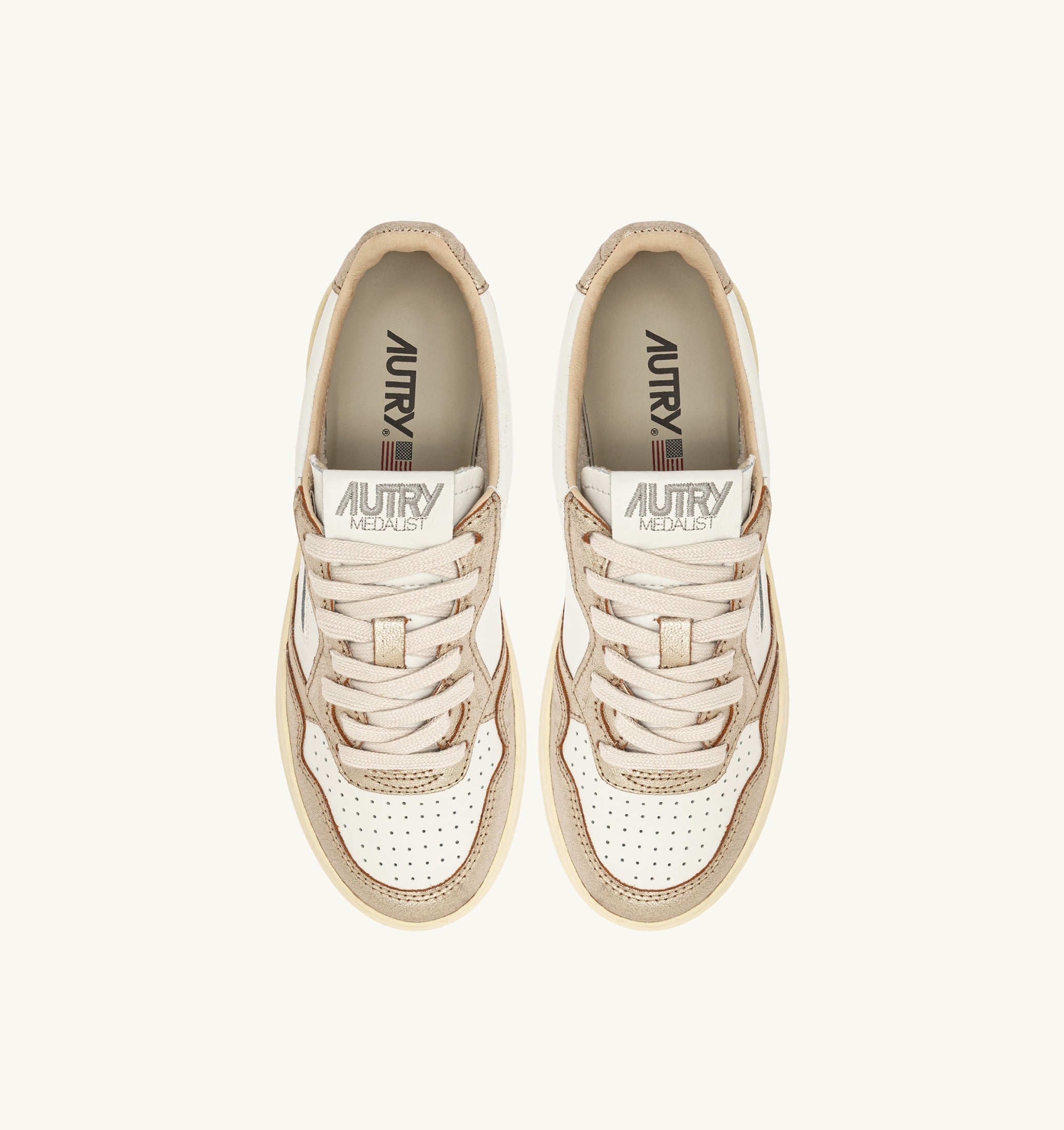 SNEAKERS MEDALIST LOW BICOLOR IN PELLE BIANCA E METALLIZZATA PLATINO