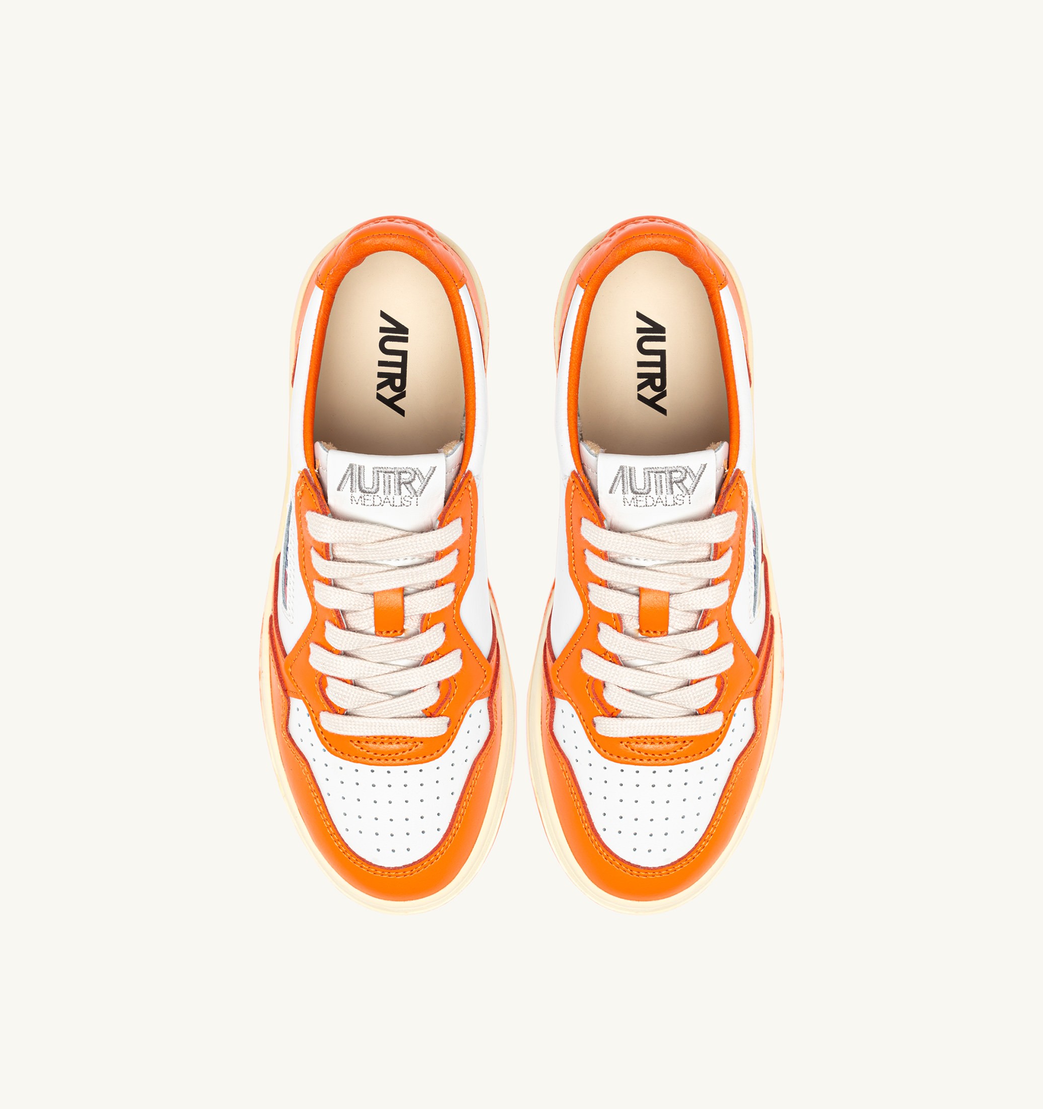 SNEAKERS MEDALIST LOW BICOLOR IN PELLE BIANCA E PARSIMMON ORANGE