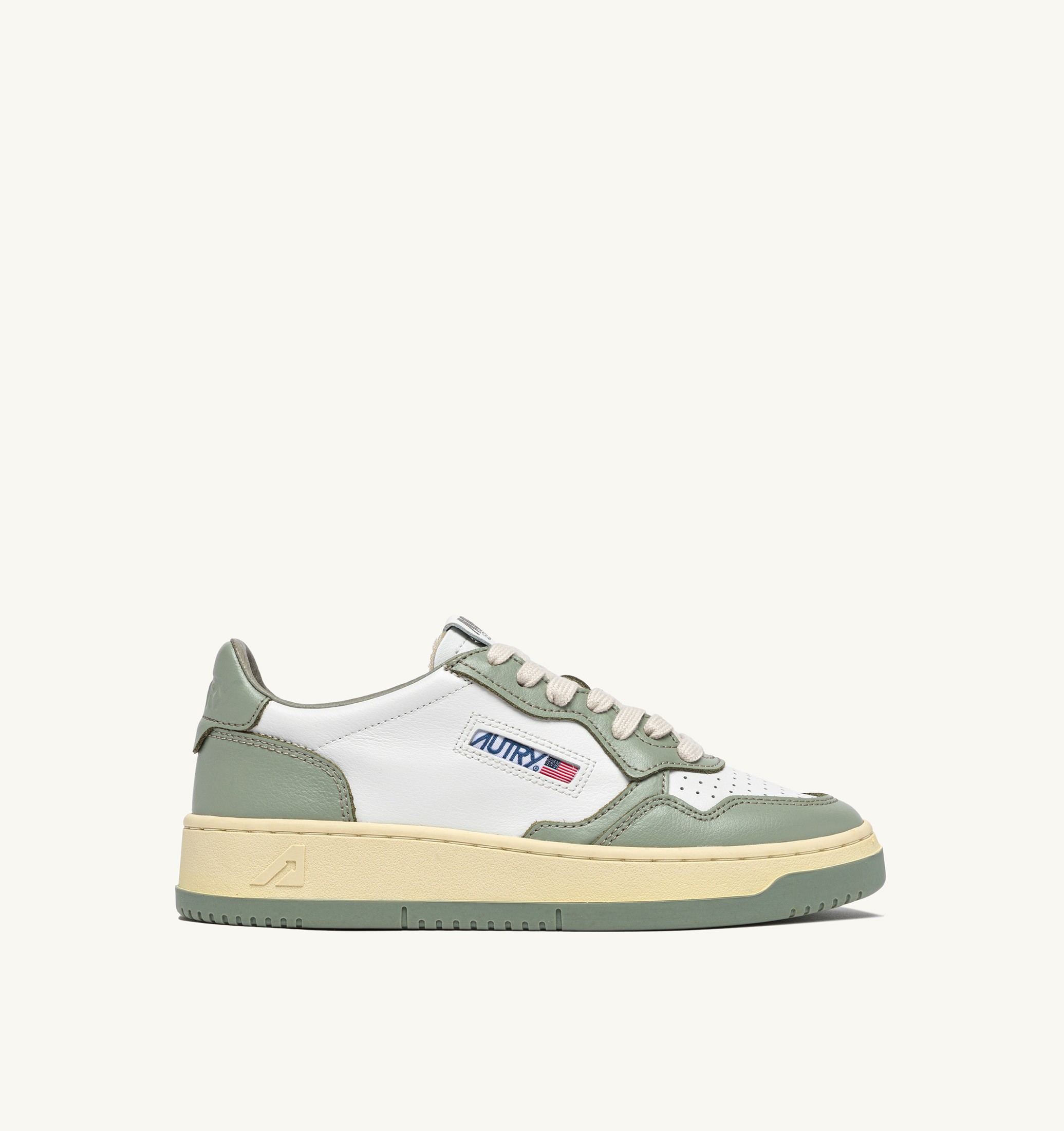 SNEAKERS MEDALIST LOW BICOLOR IN PELLE BIANCA E SEA GRASS