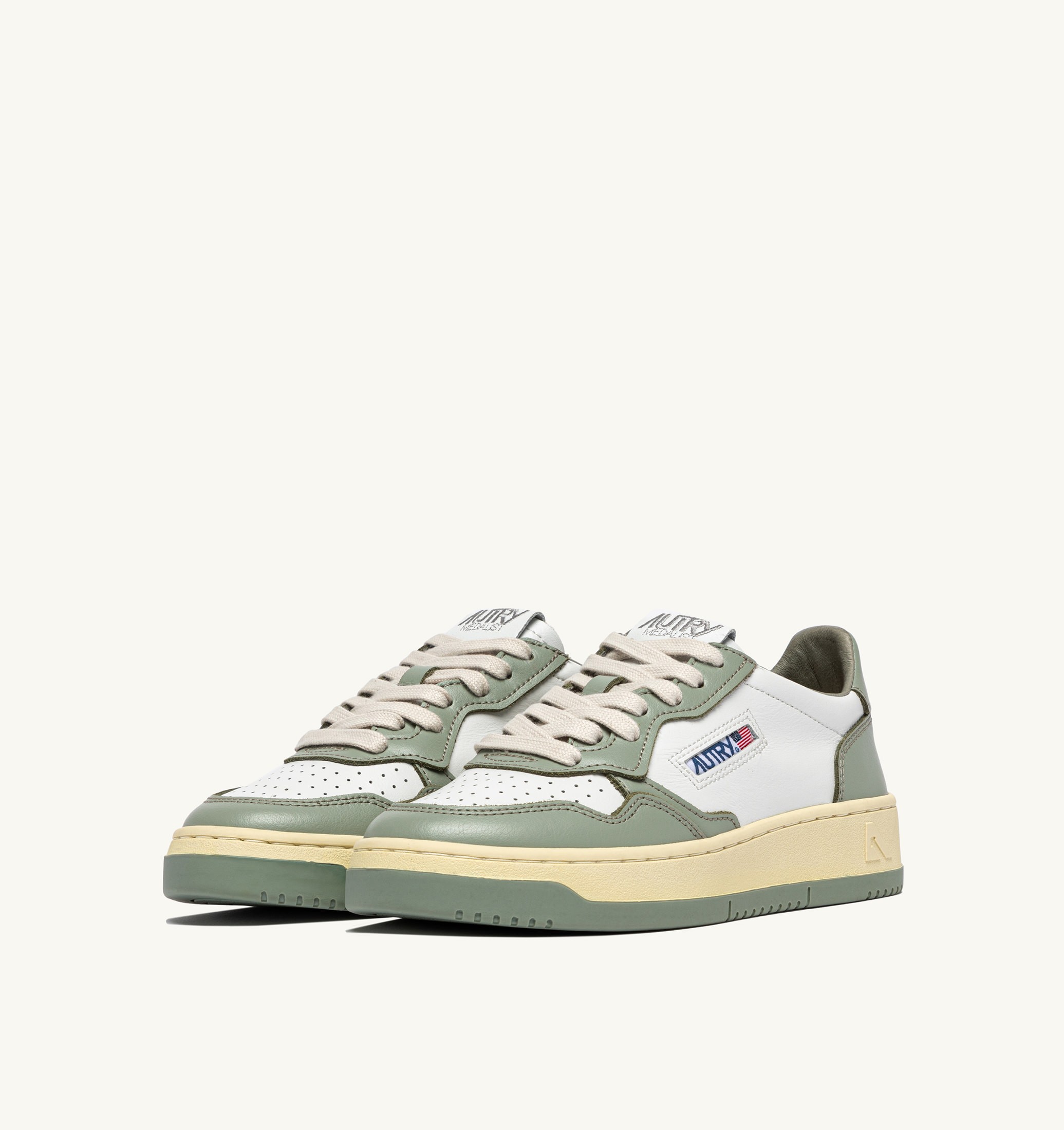 SNEAKERS MEDALIST LOW BICOLOR IN PELLE BIANCA E SEA GRASS