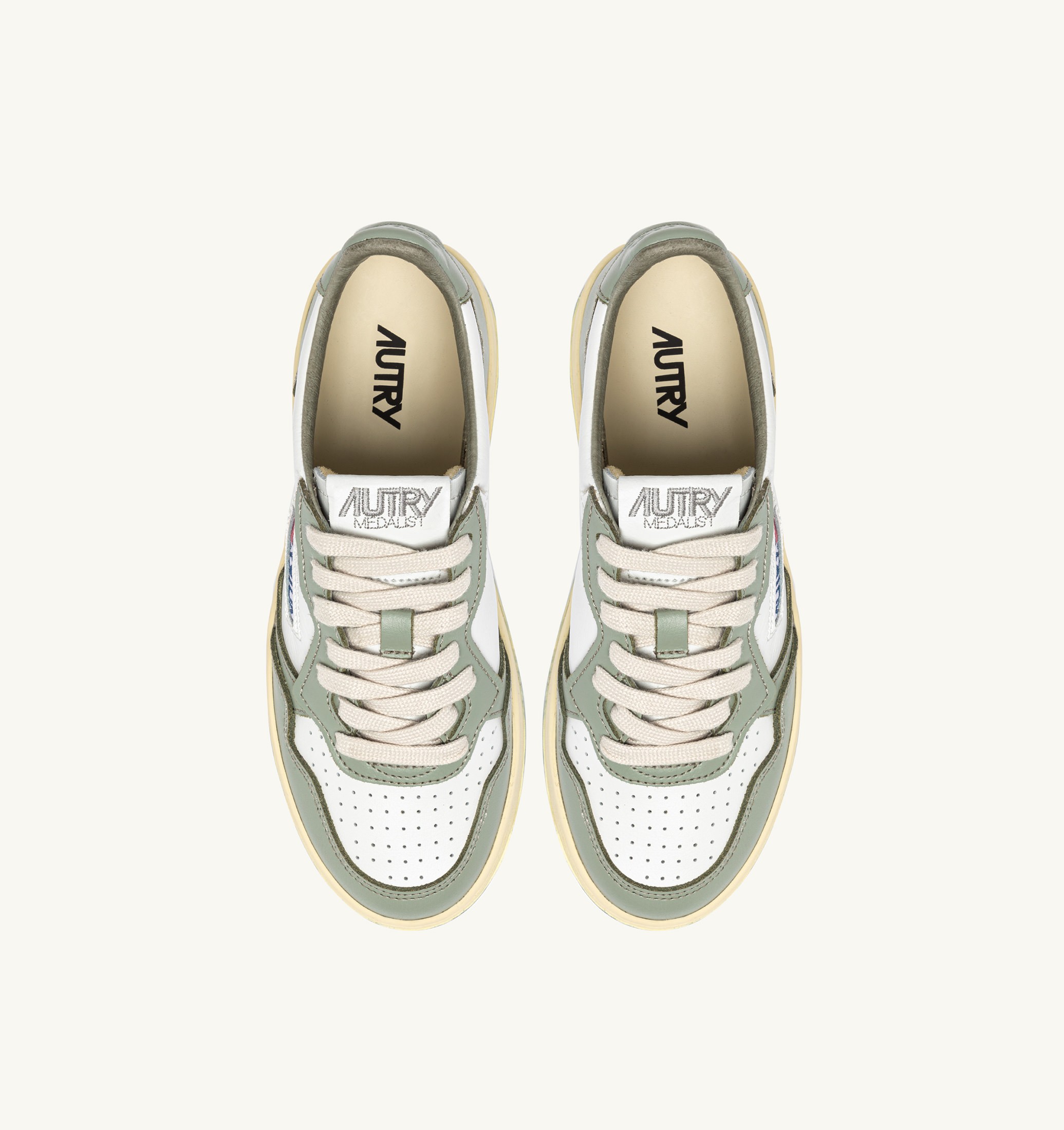SNEAKERS MEDALIST LOW BICOLOR IN PELLE BIANCA E SEA GRASS