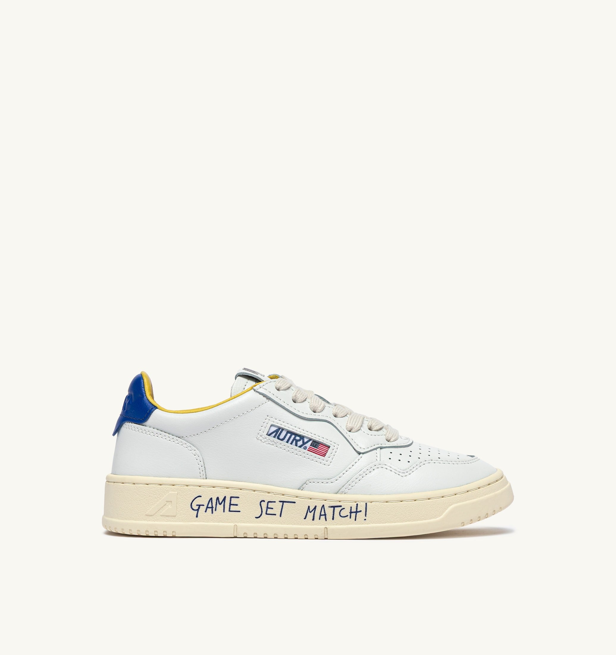SNEAKERS MEDALIST LOW IN PELLE BIANCA E BEAU BLUE CON LETTERING