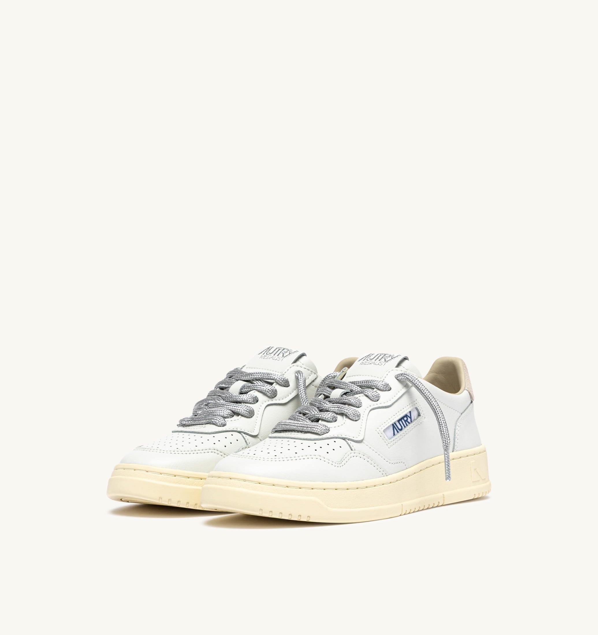 SNEAKERS MEDALIST LOW IN PELLE BIANCA E DETTAGLI LUREX ARGENTO