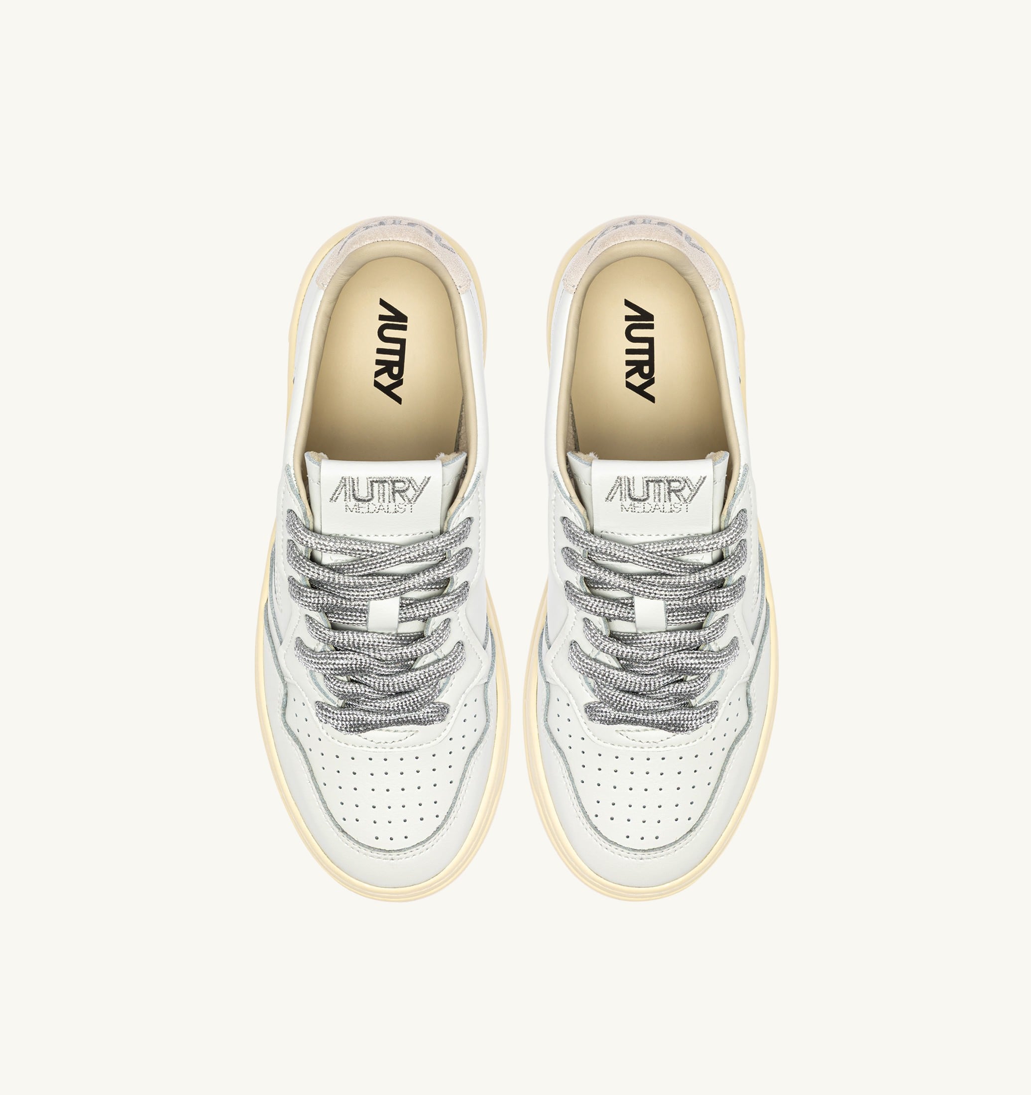 SNEAKERS MEDALIST LOW IN PELLE BIANCA E DETTAGLI LUREX ARGENTO