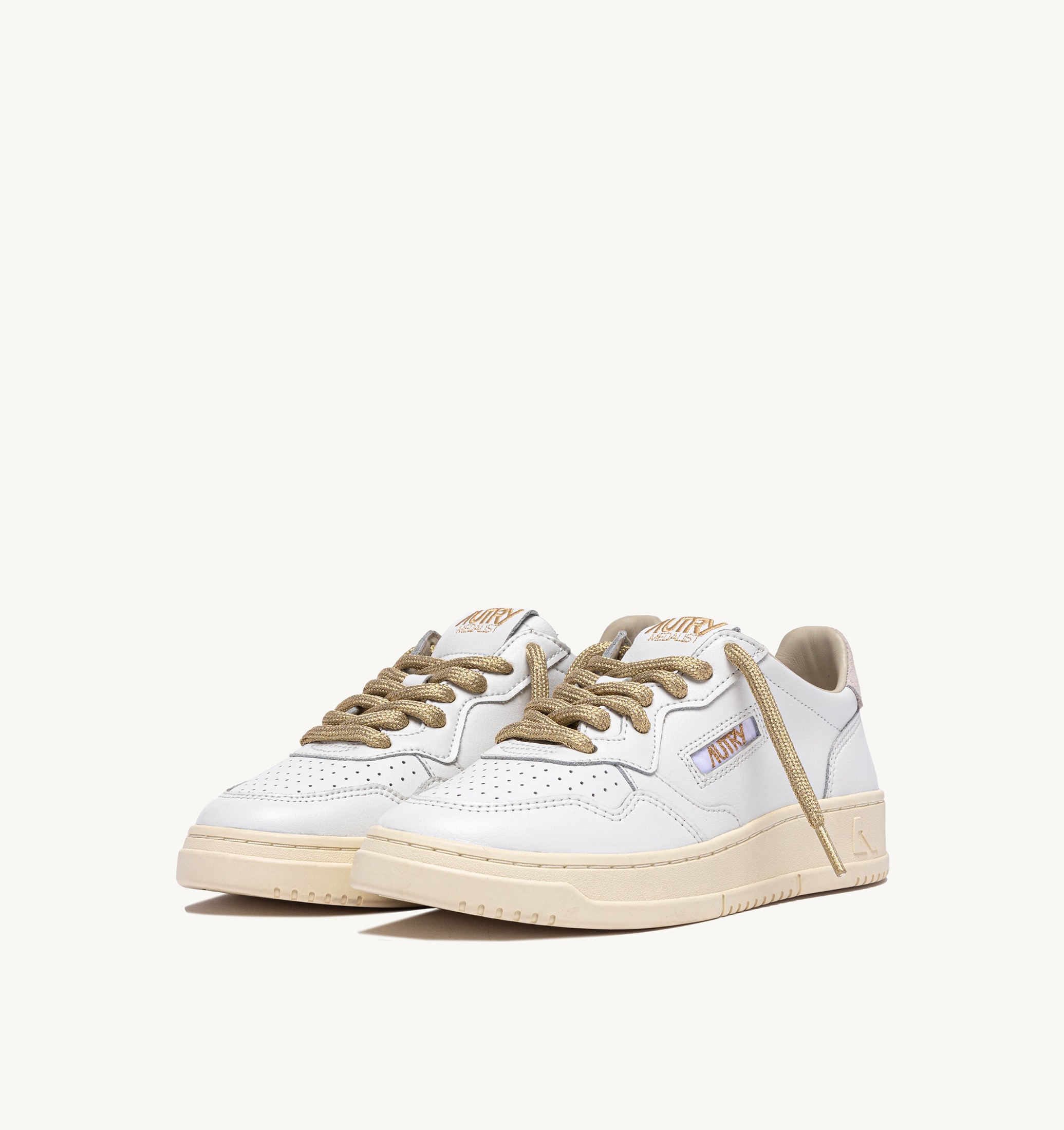 SNEAKERS MEDALIST LOW IN PELLE BIANCA E DETTAGLI LUREX ORO