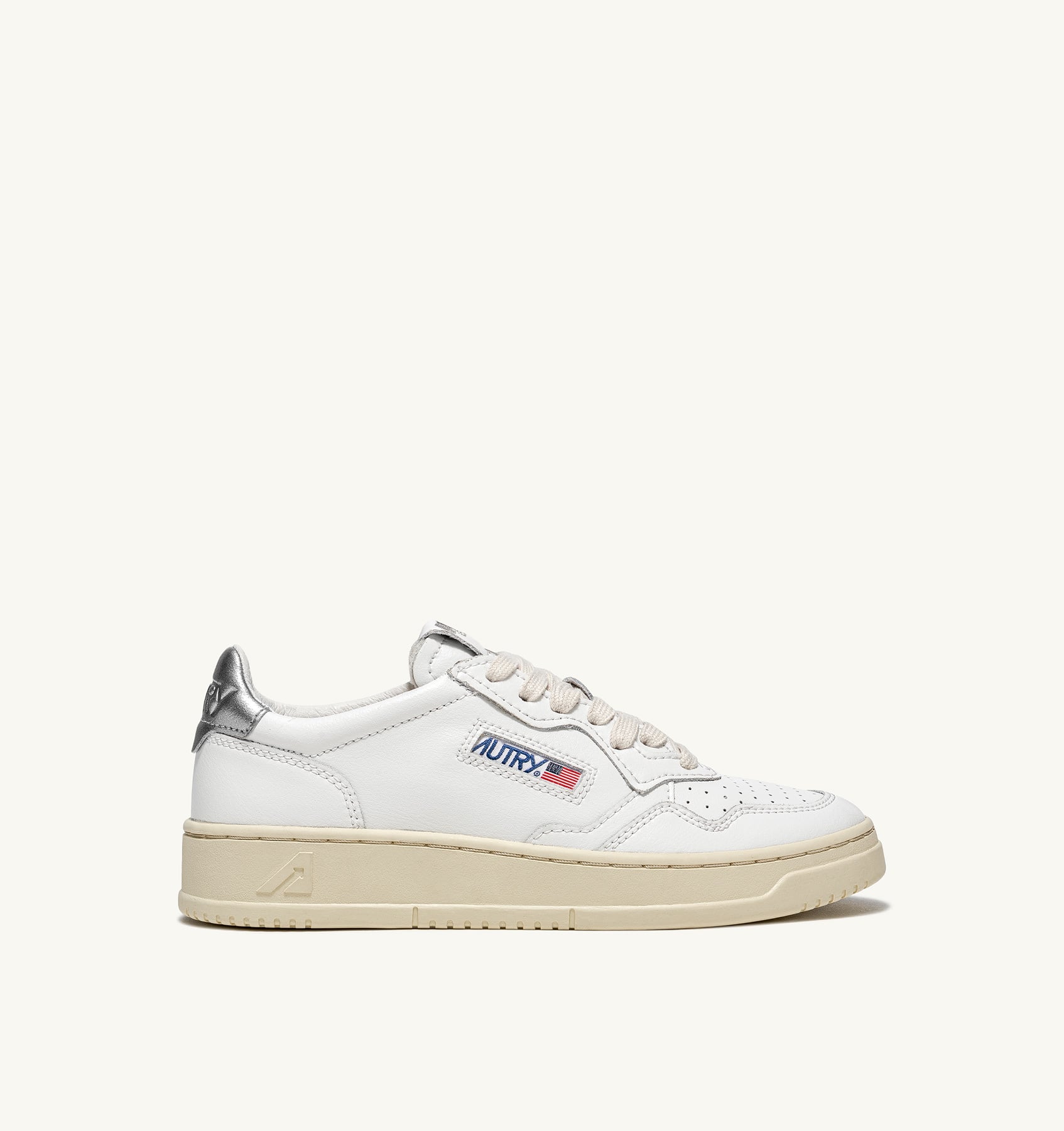 SNEAKERS MEDALIST LOW IN PELLE BIANCA E METALLIZZATA ARGENTO