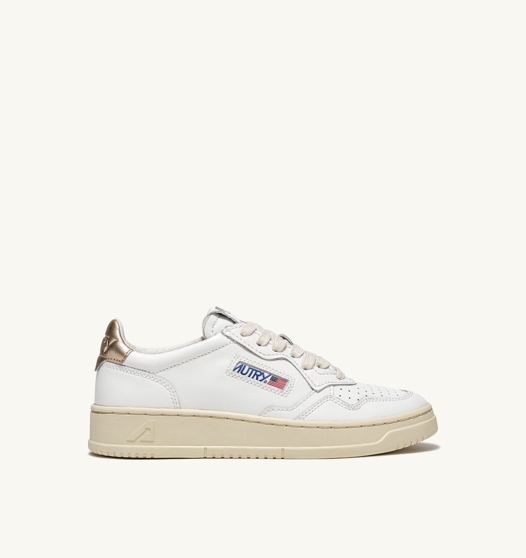 SNEAKERS MEDALIST LOW IN PELLE BIANCA E METALLIZZATA ORO