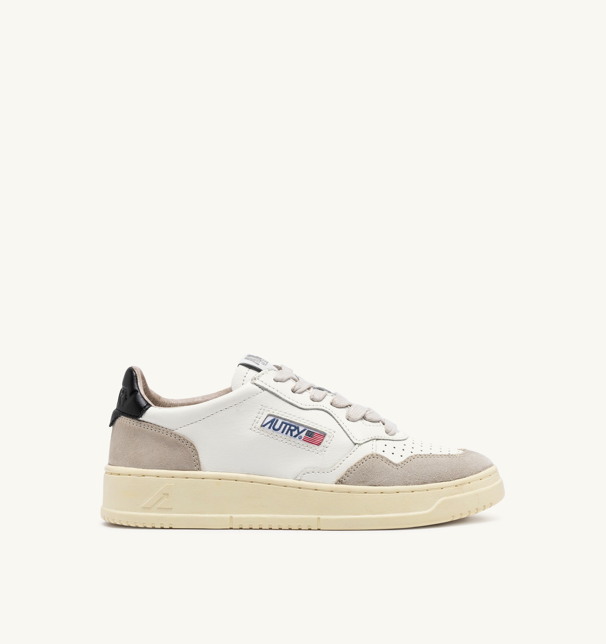 SNEAKERS MEDALIST LOW IN PELLE BIANCA E NERA E SUEDE BEIGE