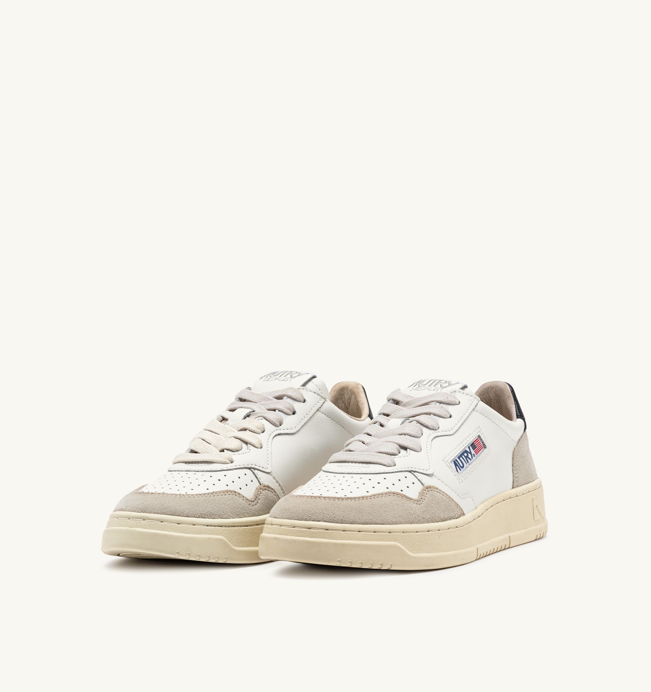 SNEAKERS MEDALIST LOW IN PELLE BIANCA E NERA E SUEDE BEIGE