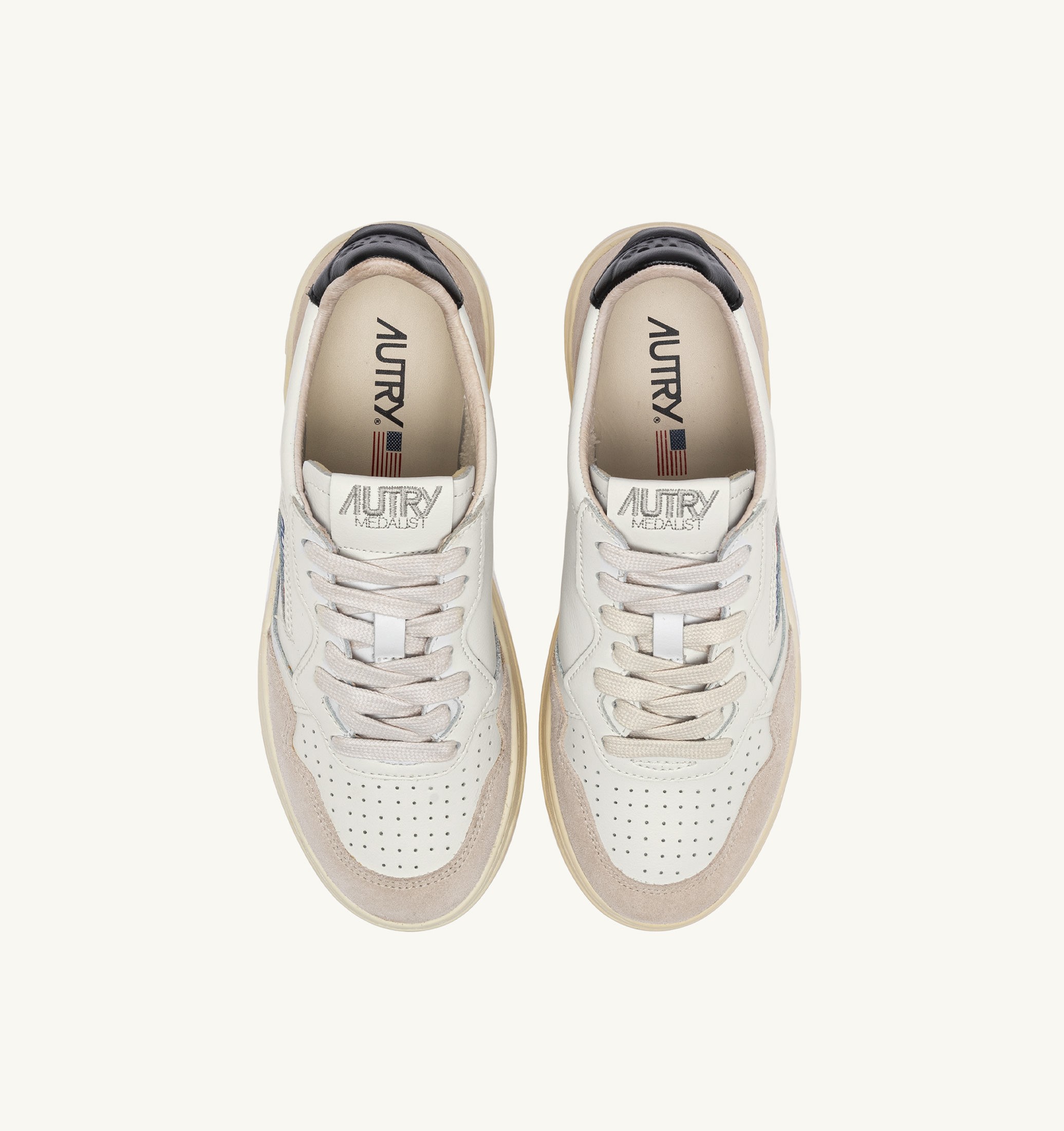 SNEAKERS MEDALIST LOW IN PELLE BIANCA E NERA E SUEDE BEIGE