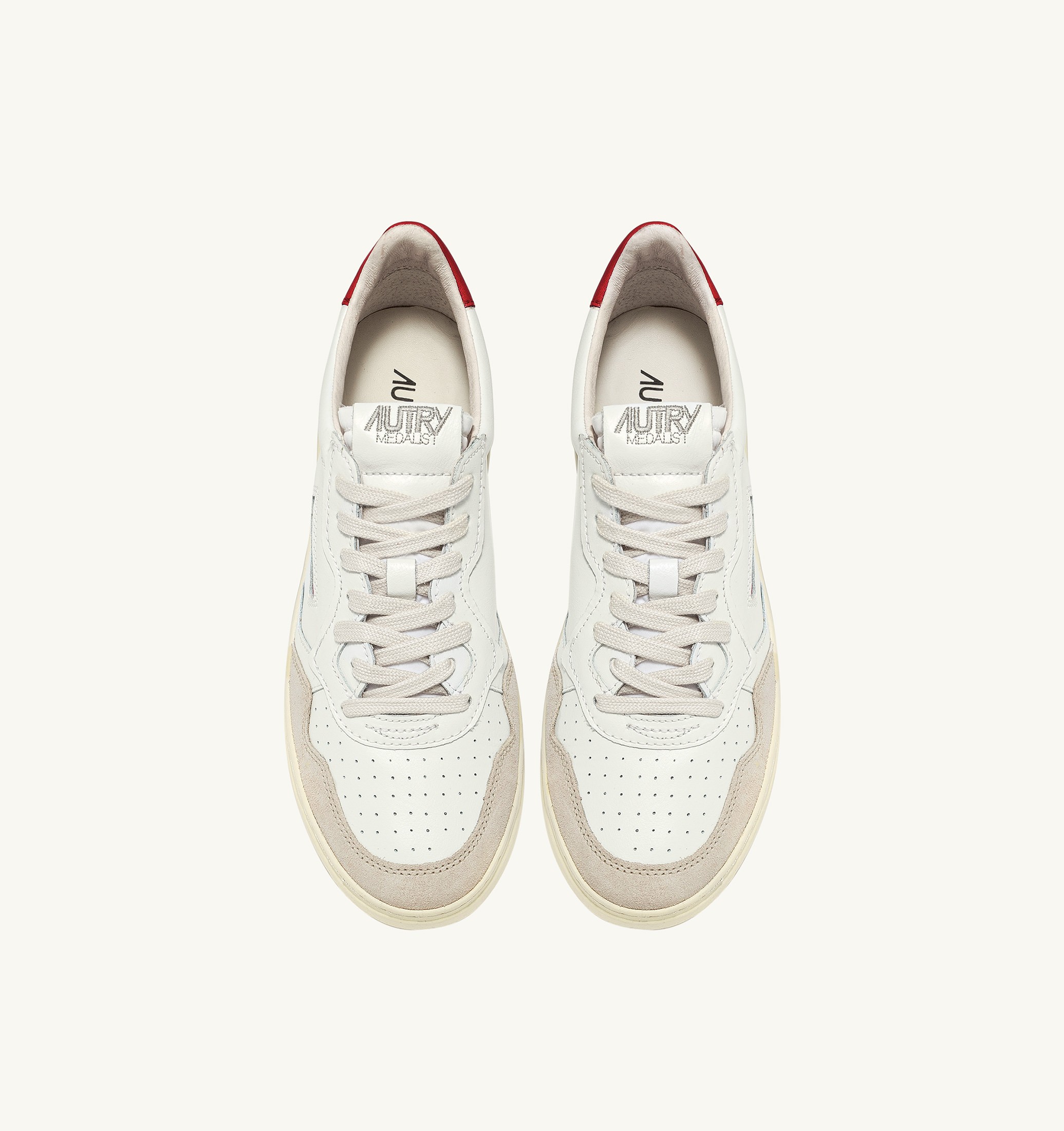 SNEAKERS MEDALIST LOW IN PELLE BIANCA E ROSSA E SUEDE BEIGE