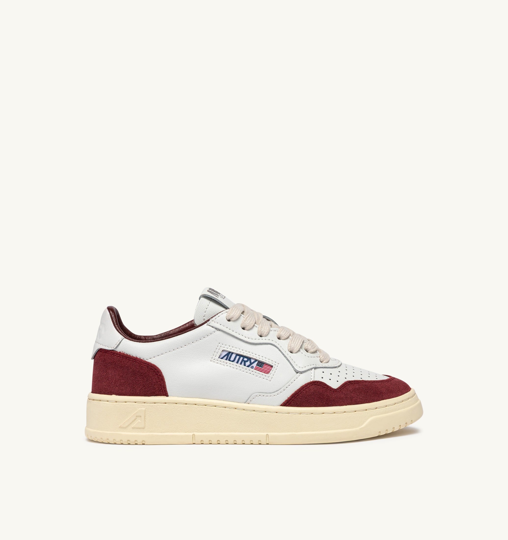 SNEAKERS MEDALIST LOW IN PELLE BIANCA E SUEDE BORGOGNA
