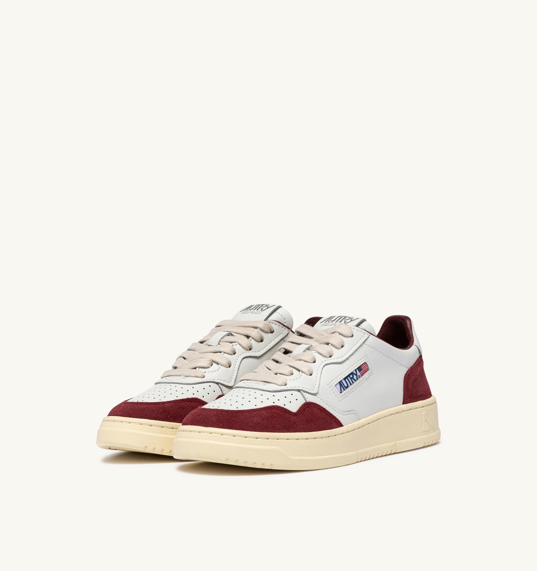 SNEAKERS MEDALIST LOW IN PELLE BIANCA E SUEDE BORGOGNA
