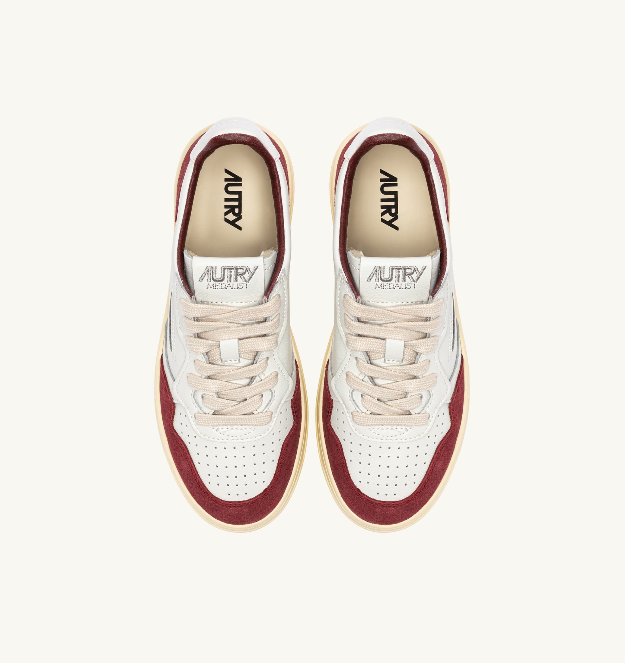 SNEAKERS MEDALIST LOW IN PELLE BIANCA E SUEDE BORGOGNA
