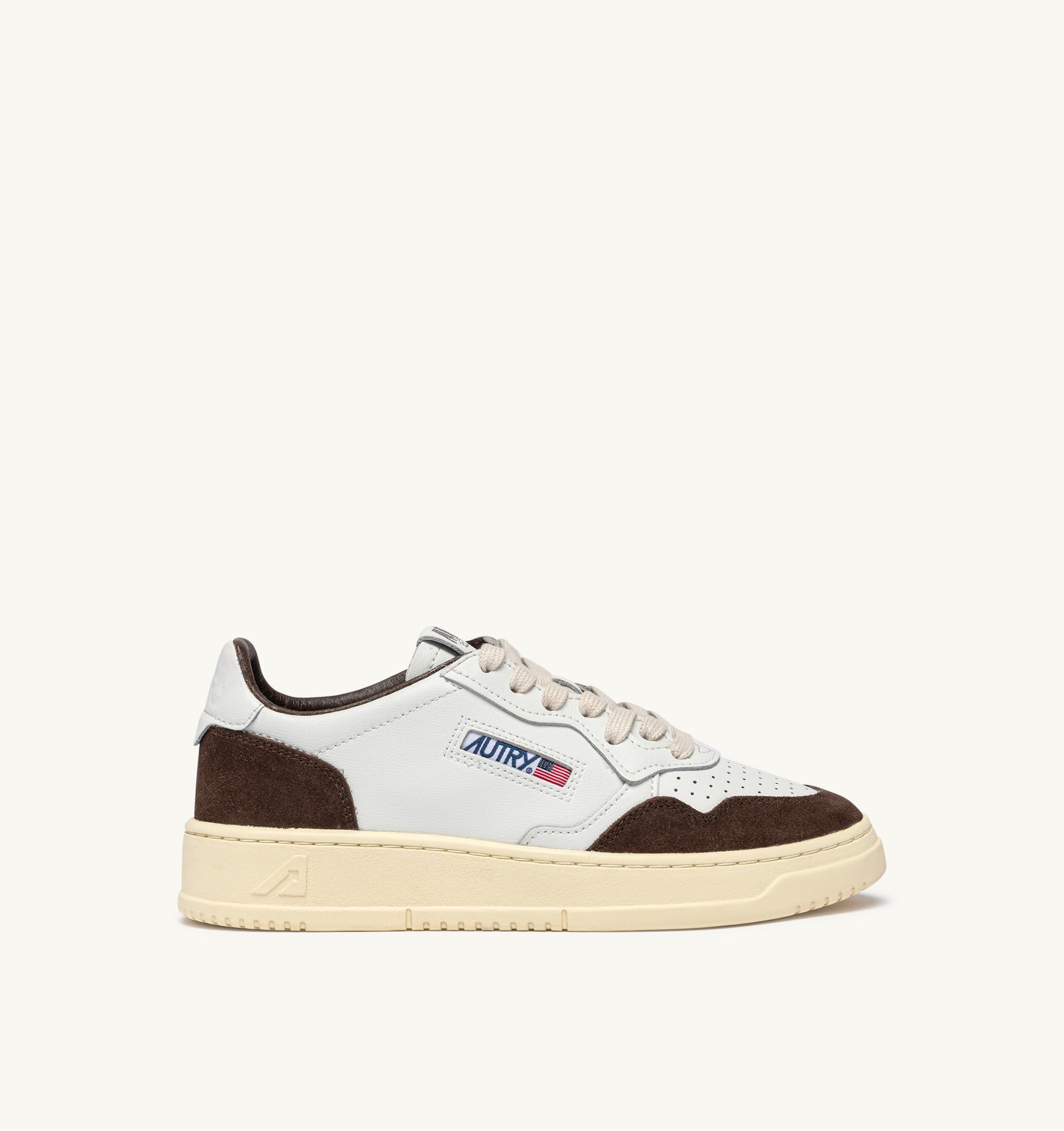 SNEAKERS MEDALIST LOW IN PELLE BIANCA E SUEDE MOGANO